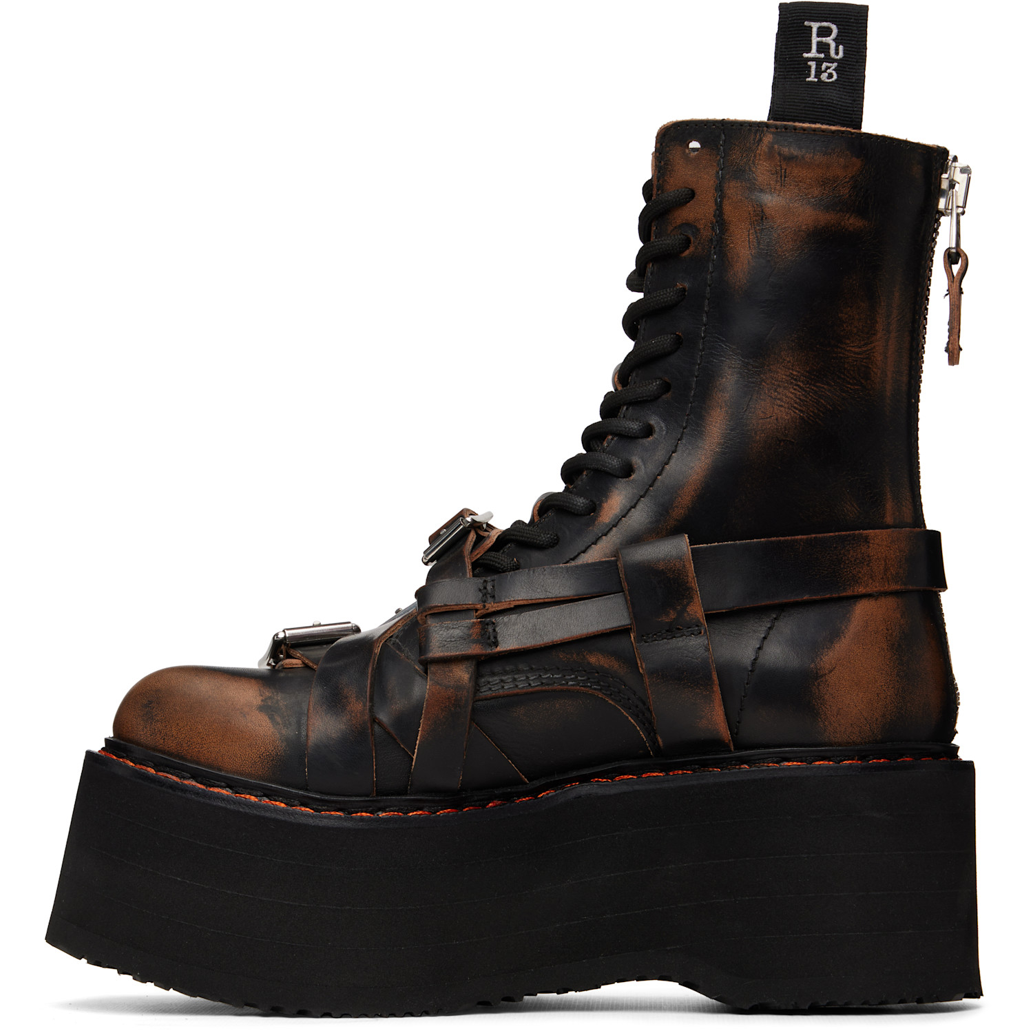  R13 Black Strapped Double Stack Boots 