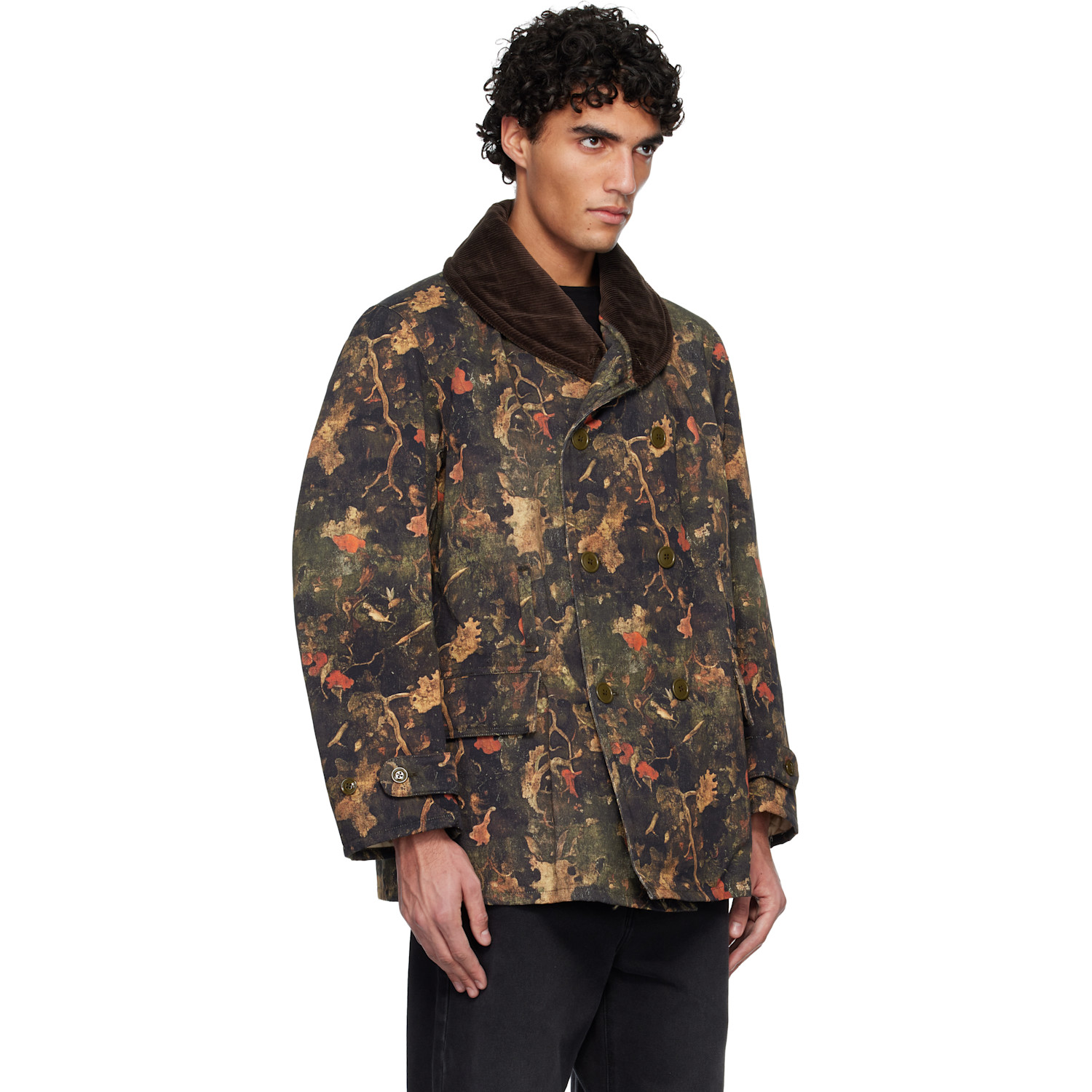  R13 Khaki & Brown Oversized Shawl Lapel Coat 