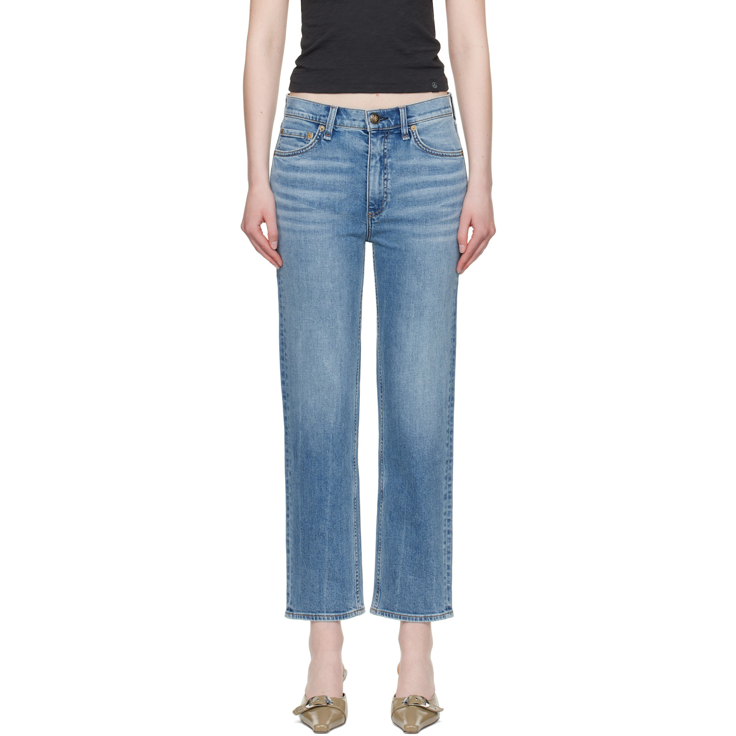 rag & bone Blue Straight Harlow Mid Rise Ankle Jeans
