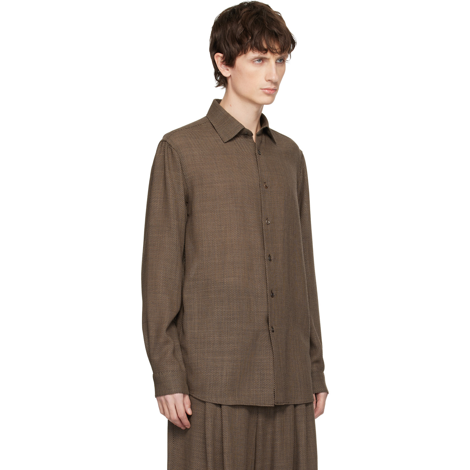  Soshiotsuki Brown Manica Camicia Dress Shirt 
