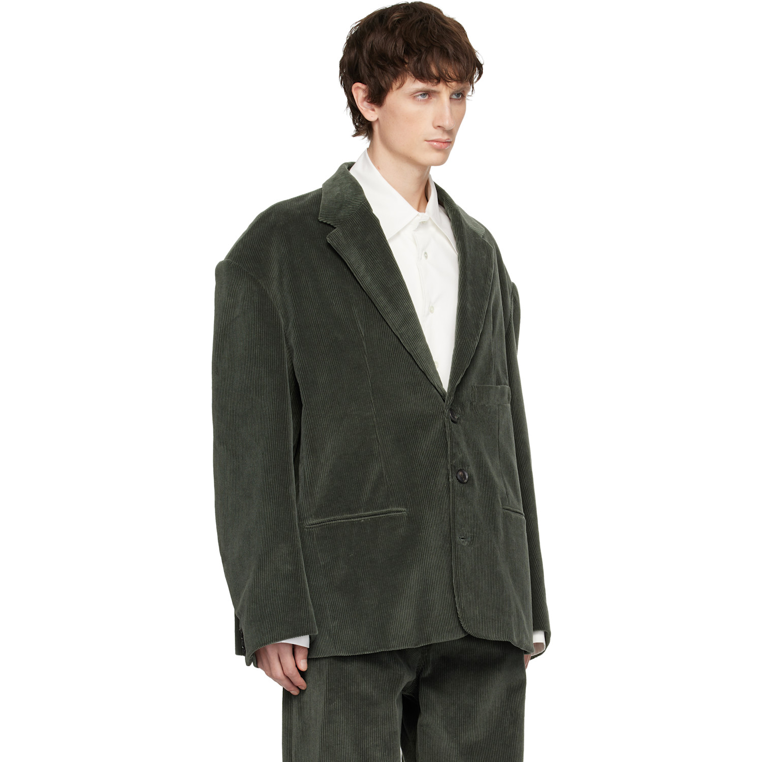 Soshiotsuki Green Round Big Shoulder Corduroy Blazer 