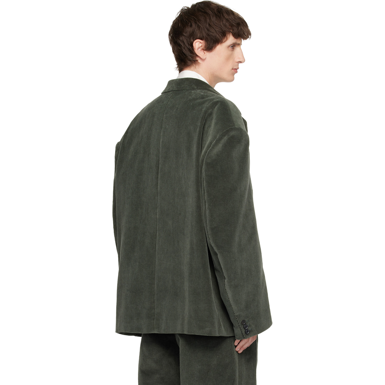  Soshiotsuki Green Round Big Shoulder Corduroy Blazer 