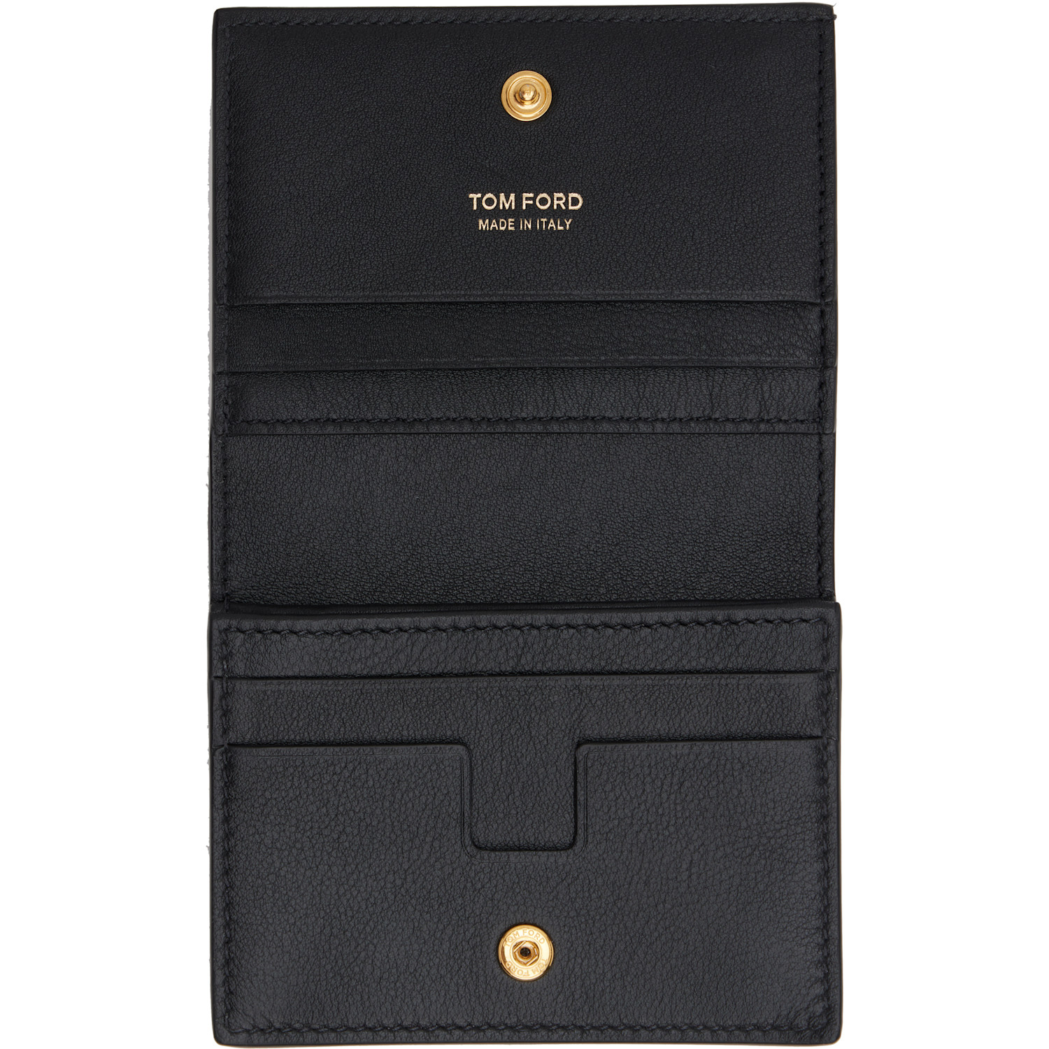  Tom Ford Black Grain Leather Padlock Compact Wallet 