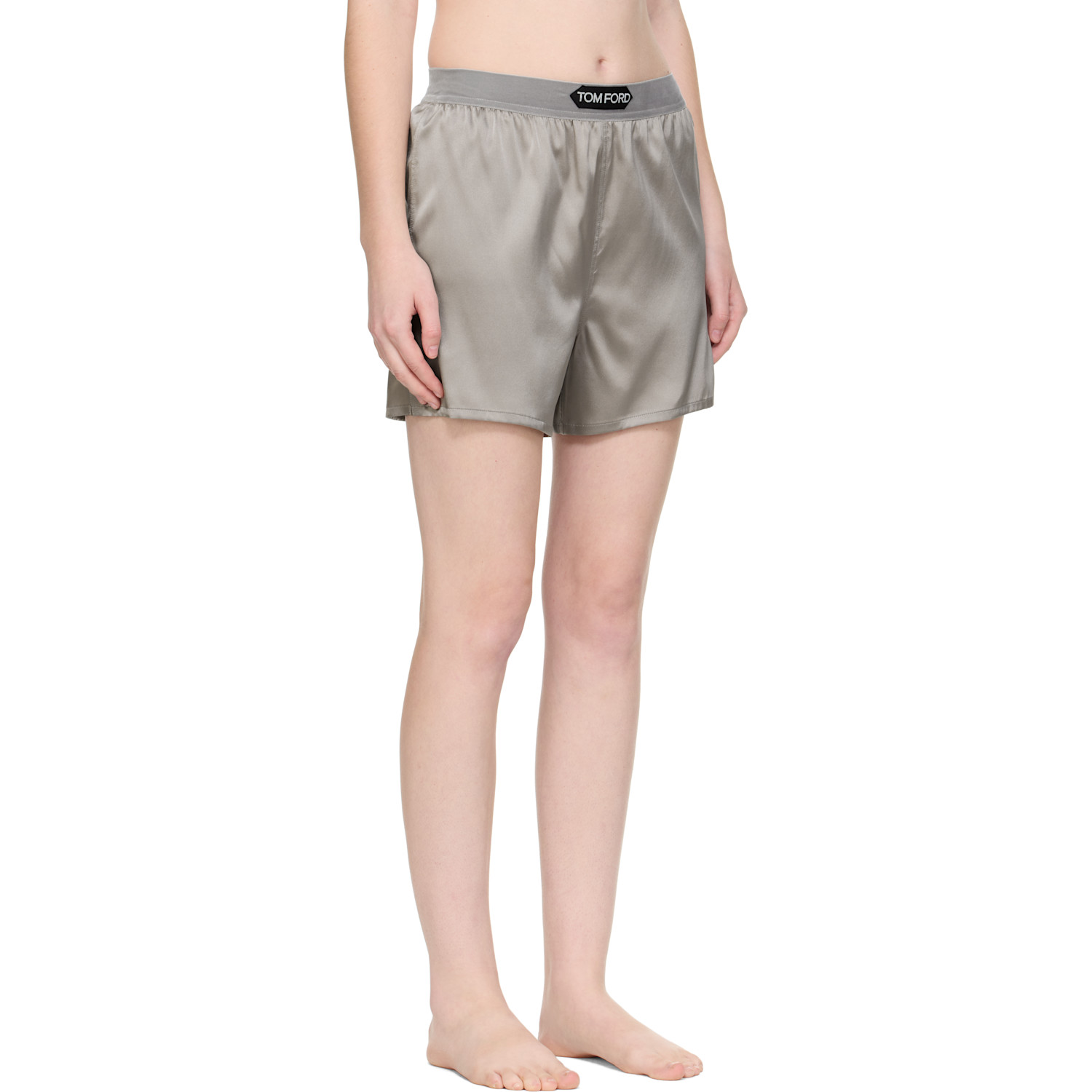  Tom Ford Gray Stretch Silk Satin Boxer Shorts 