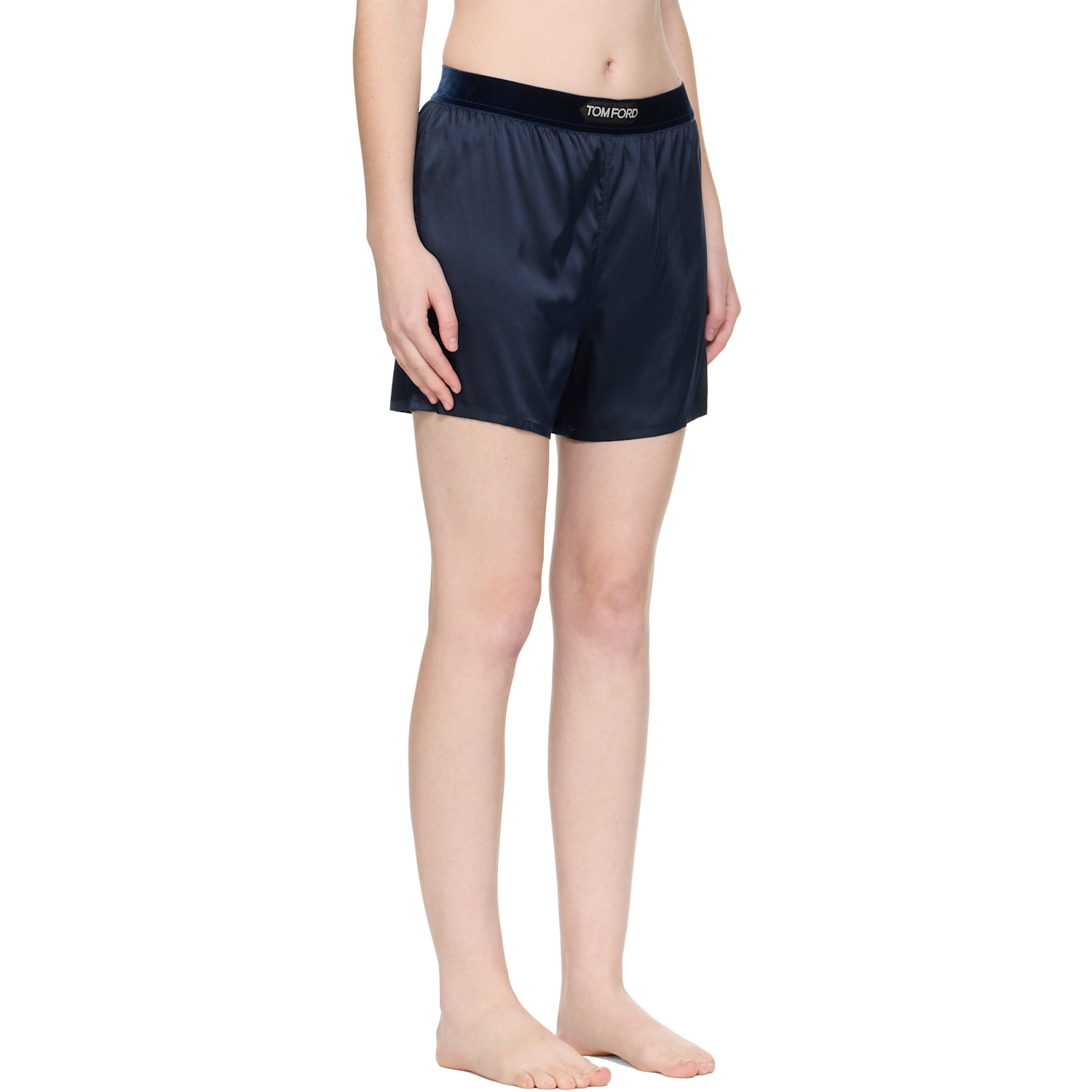  Tom Ford Navy Stretch Silk Satin Boxer Shorts 