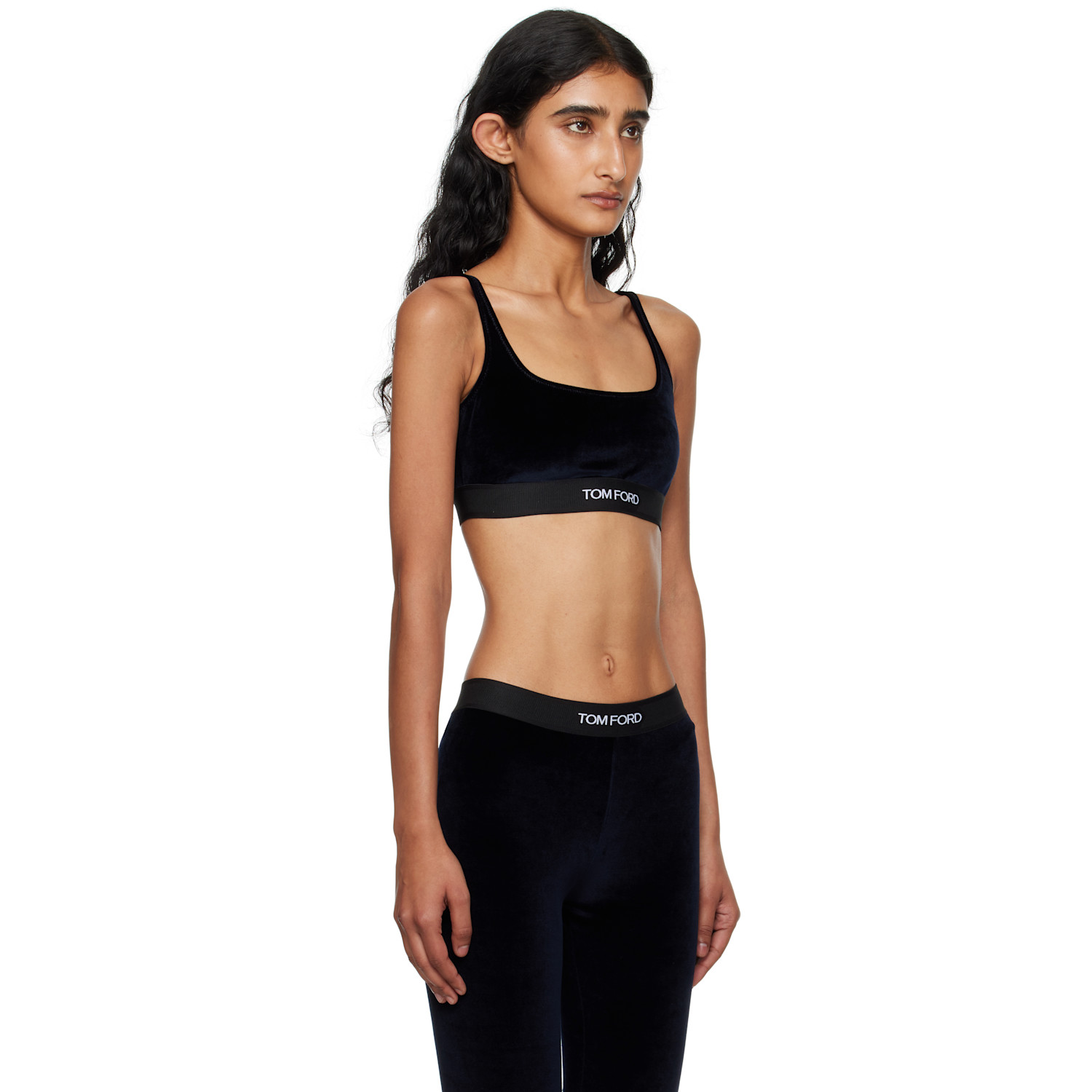  Tom Ford Navy Stretch Lustrous Velour Signature Bralette 