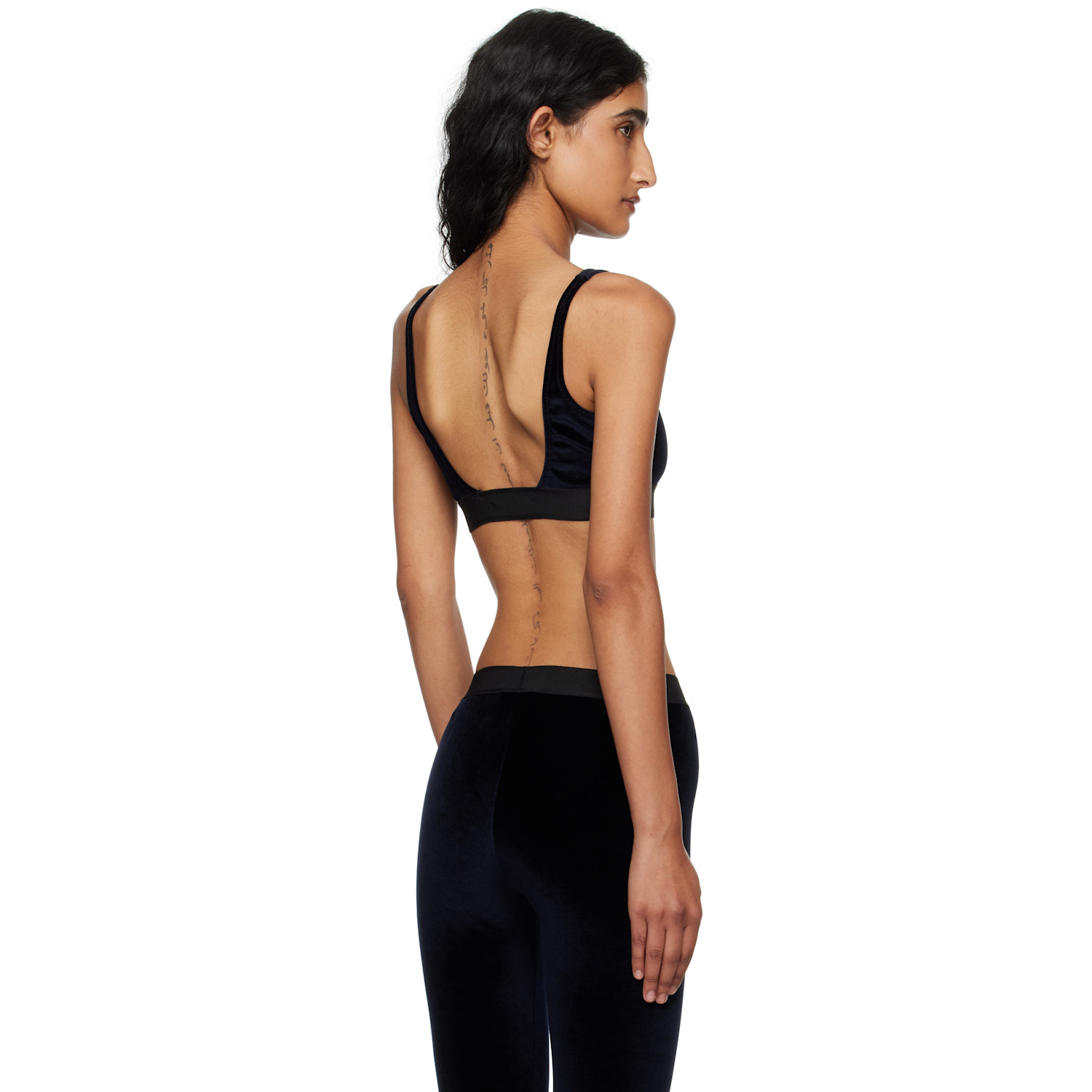  Tom Ford Navy Stretch Lustrous Velour Signature Bralette 