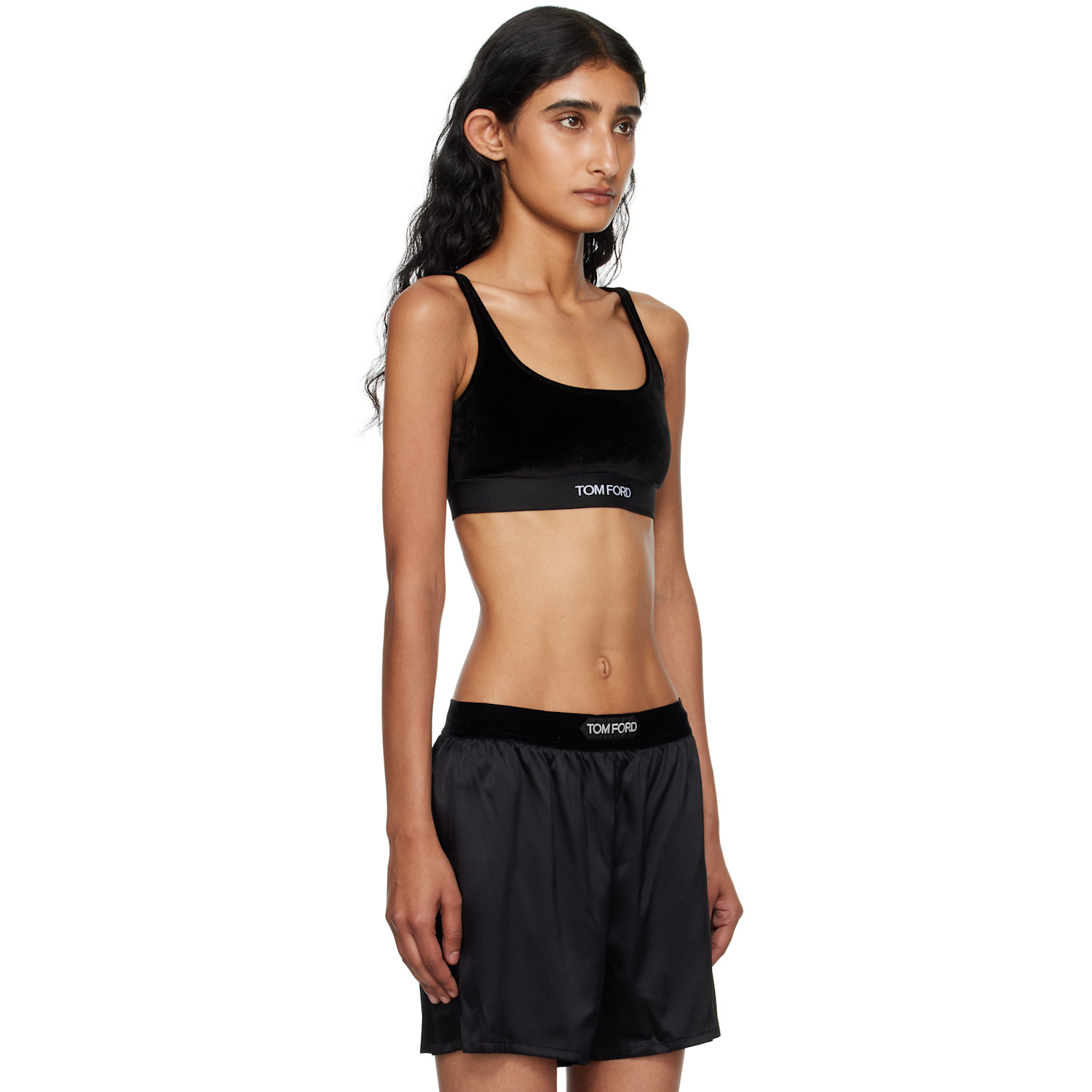  Tom Ford Black Stretch Lustrous Velour Signature Bralette 