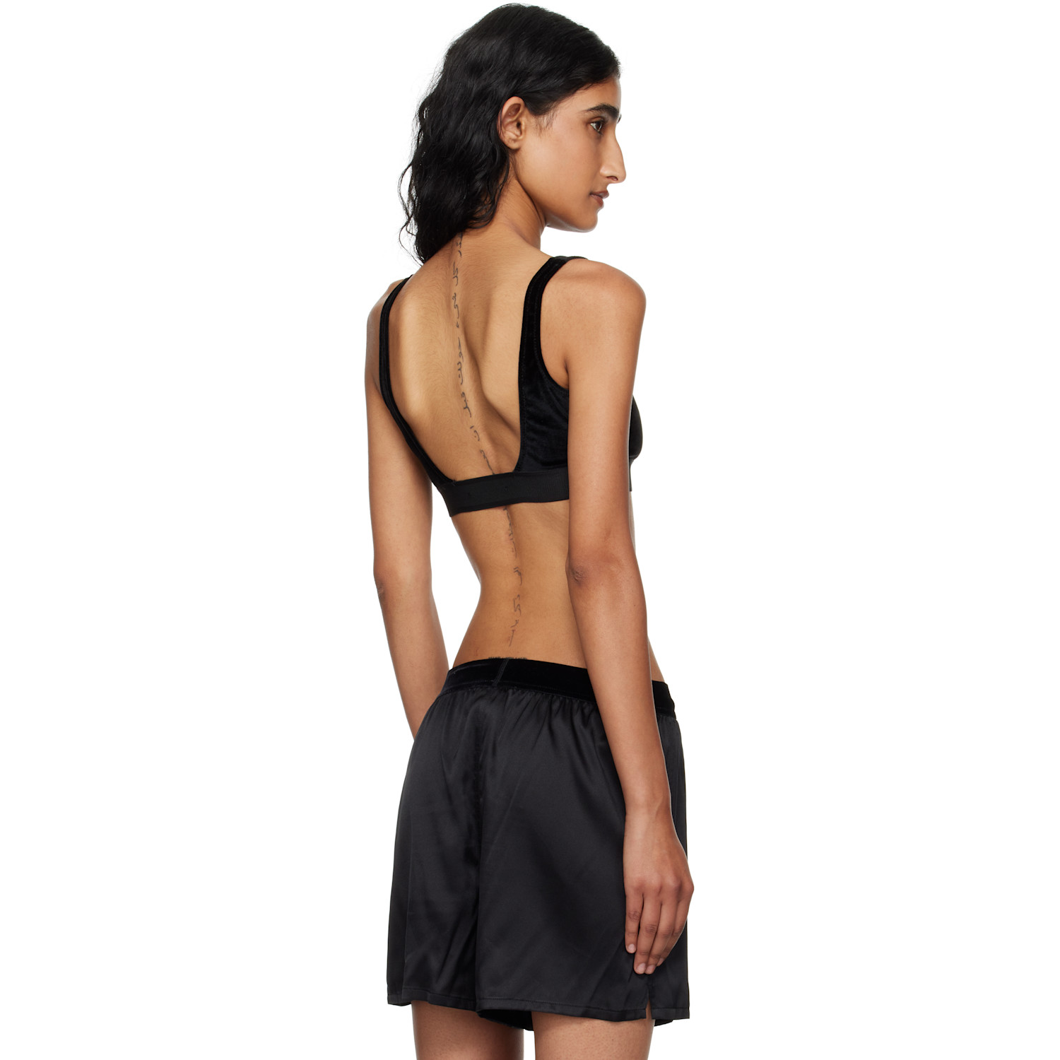  Tom Ford Black Stretch Lustrous Velour Signature Bralette 