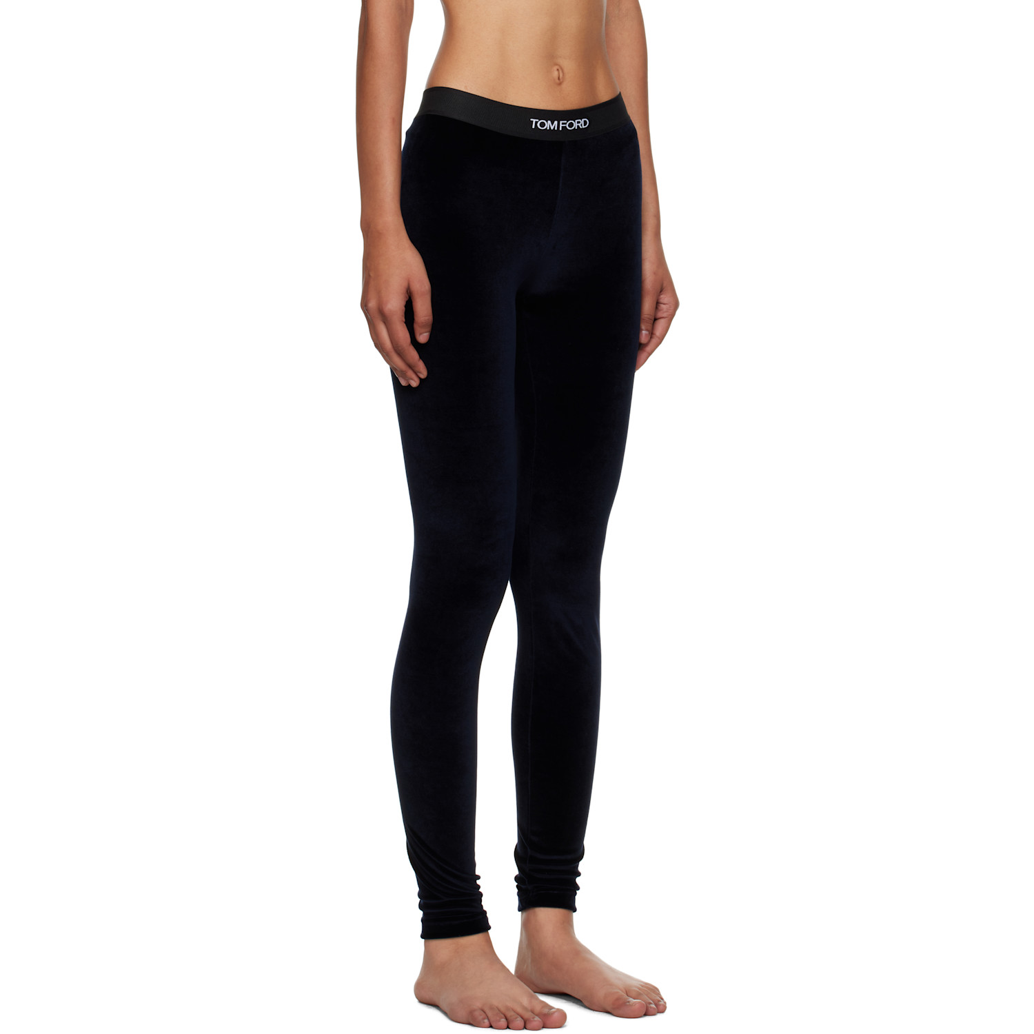  Tom Ford Navy Lustrous Velour Signature Leggings 