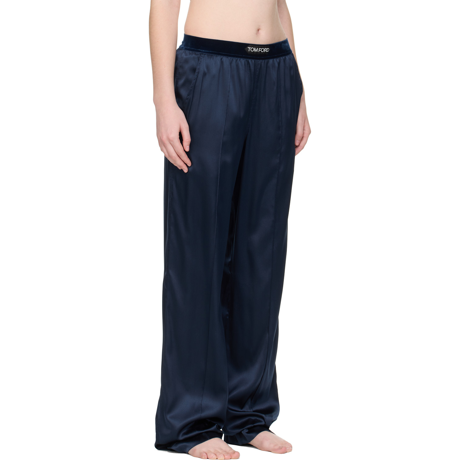 Tom Ford Navy Stretch Silk Satin Lounge Pants 