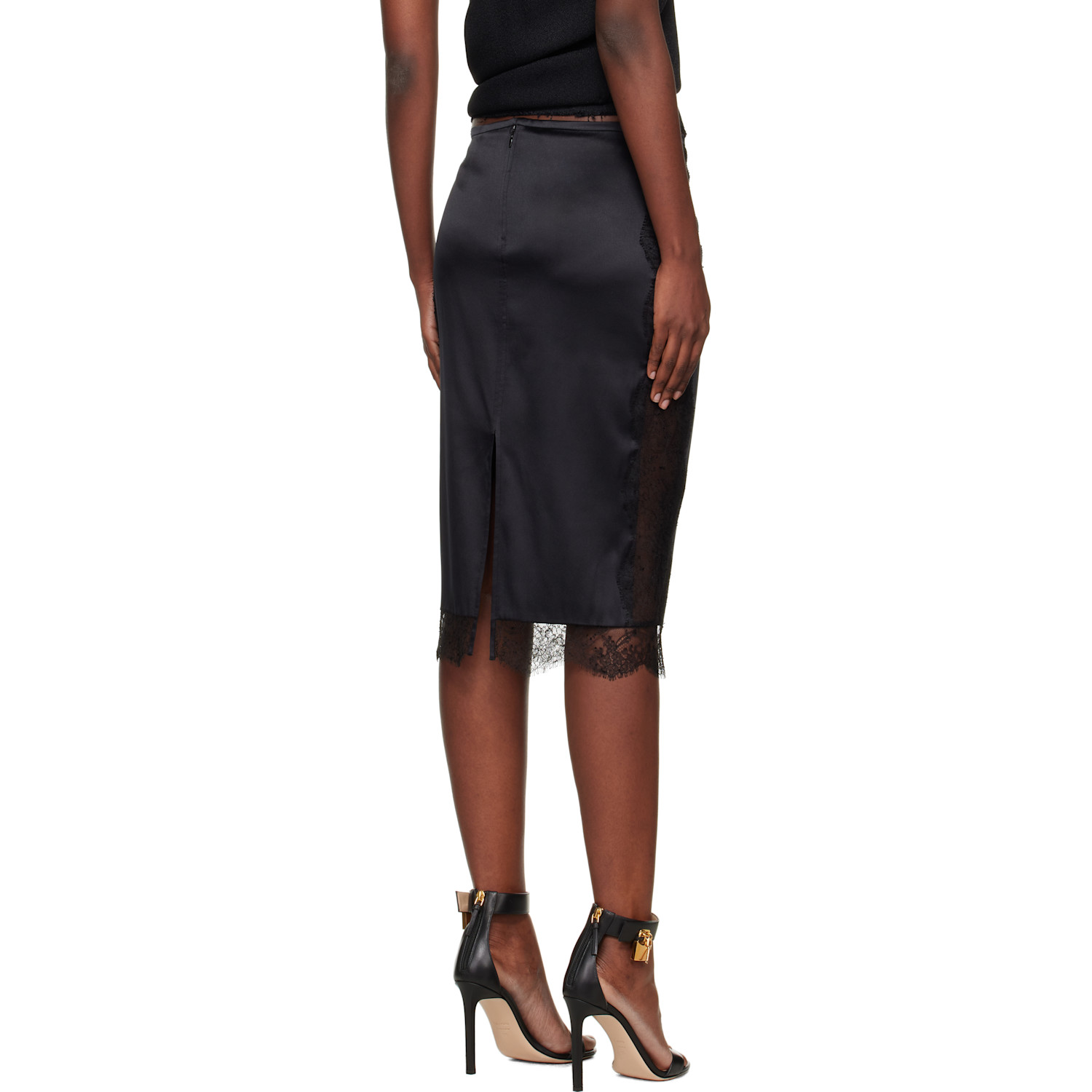  Tom Ford Black Knee-length Lace Inserts Midi Skirt 