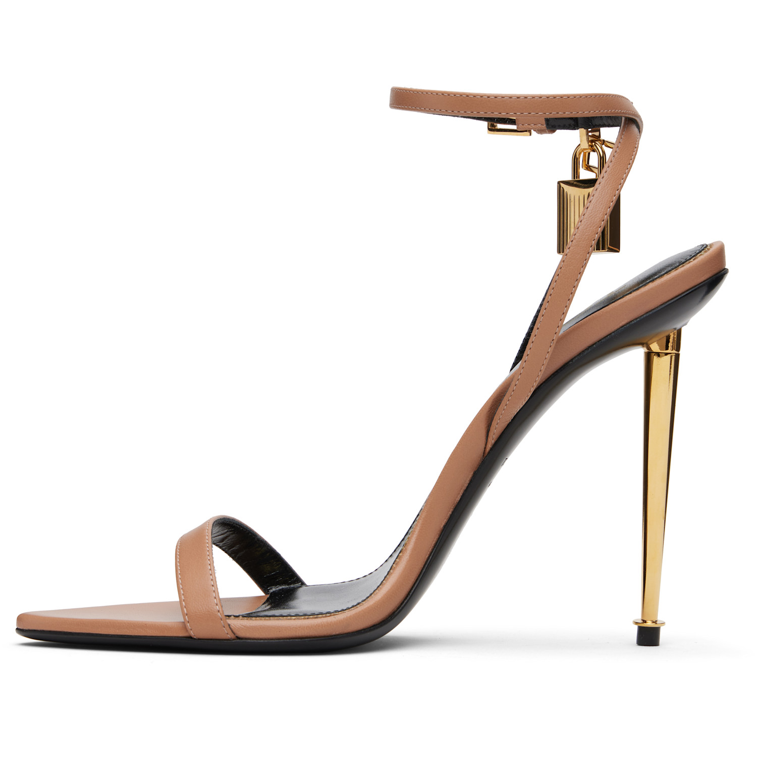  Tom Ford Pink Shiny Padlock Pointy Naked Heeled Sandals 