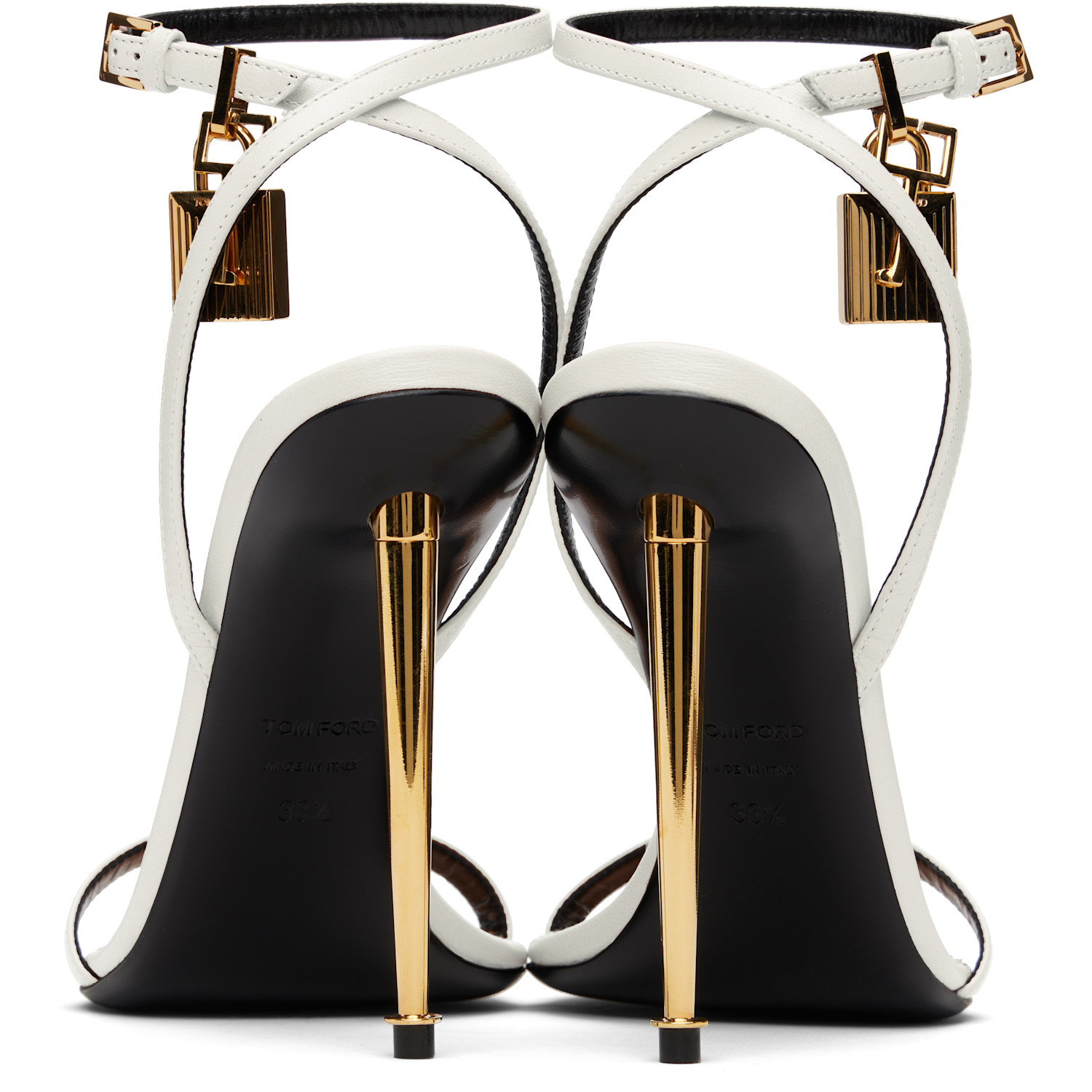  Tom Ford Off-white Shiny Padlock Pointy Naked Heeled Sandals 