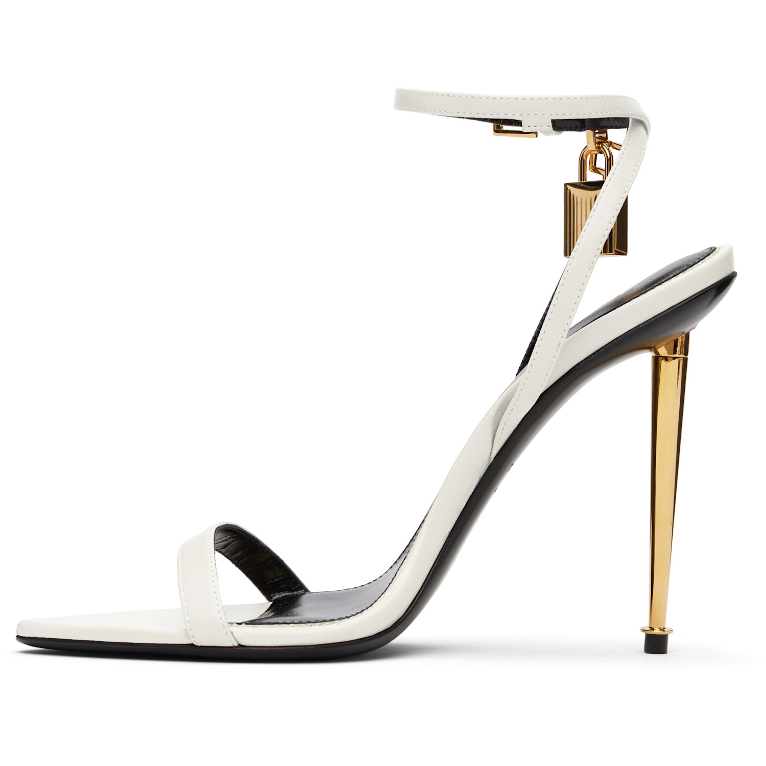  Tom Ford Off-white Shiny Padlock Pointy Naked Heeled Sandals 