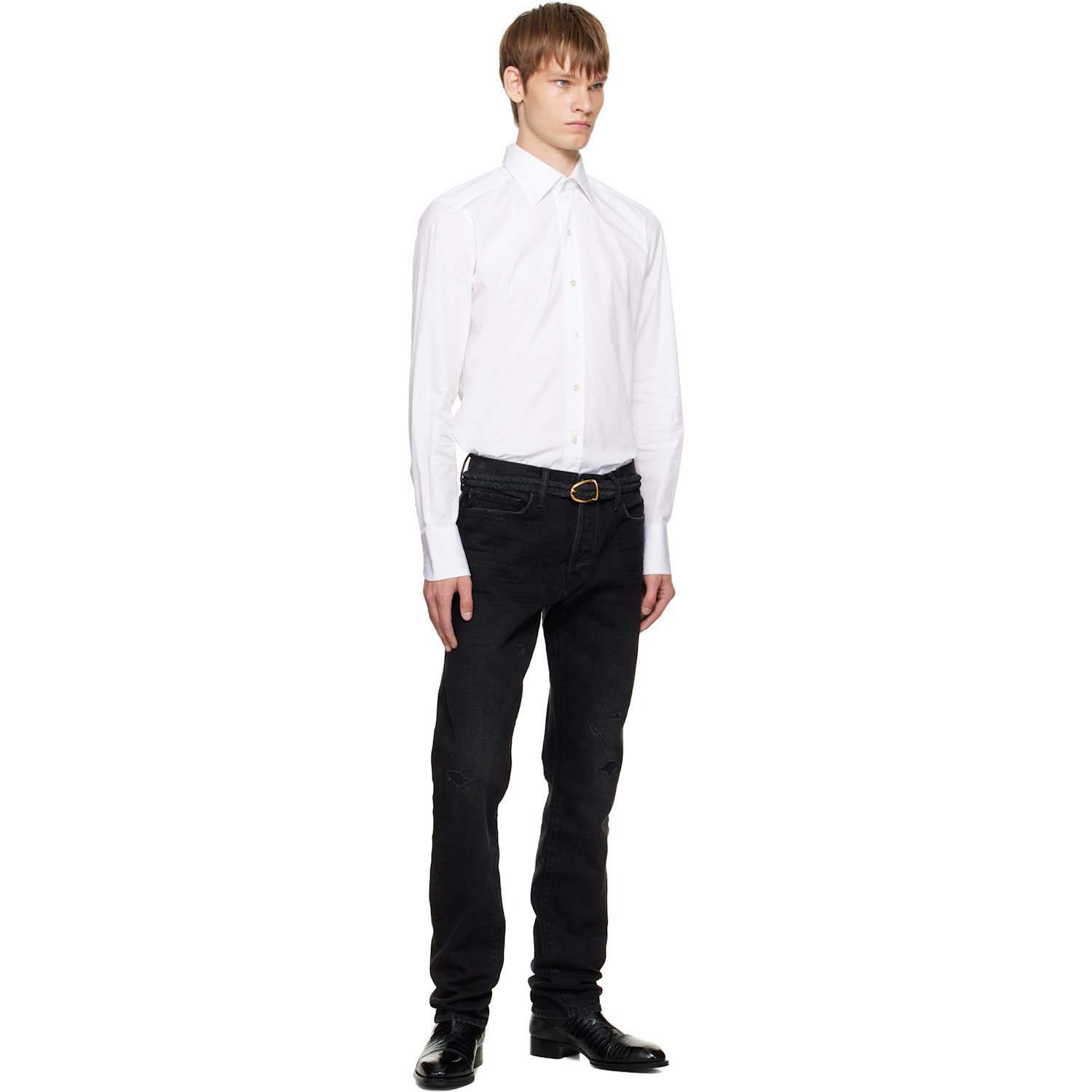  Tom Ford Black Woven Suede Angled Buckle Belt 