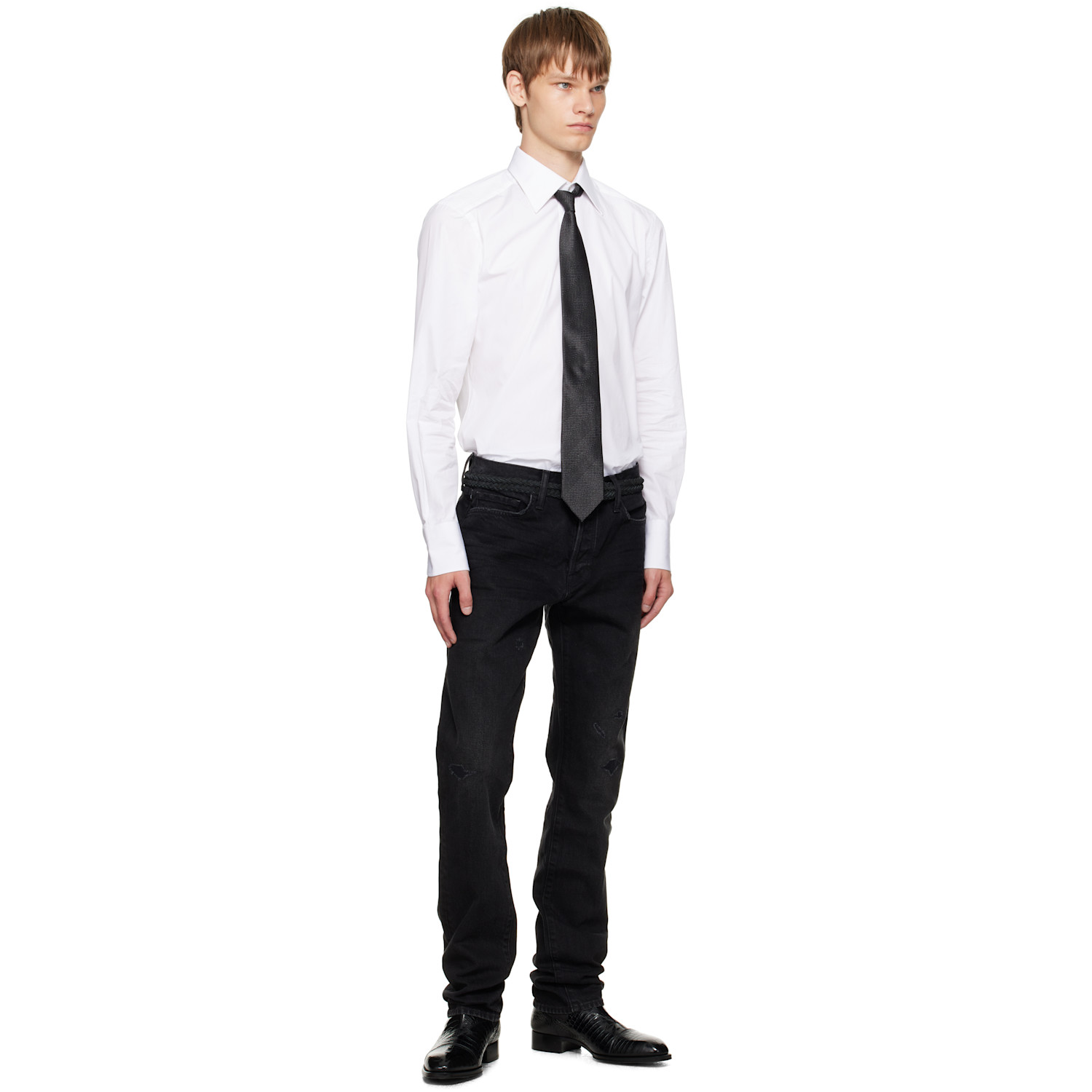  Tom Ford Black Mouline Herringbone Tie 