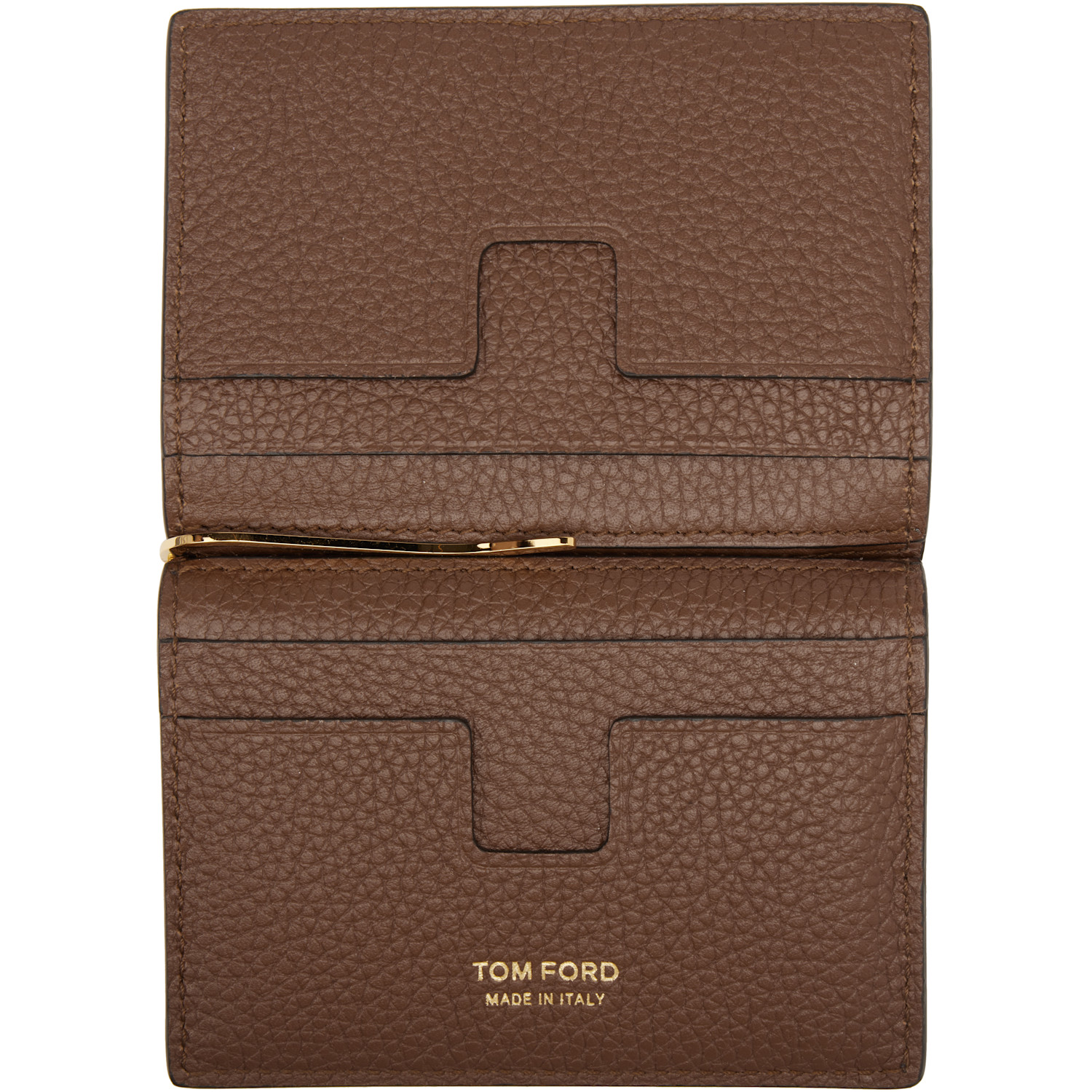  Tom Ford Brown Soft Grain Leather Bifold Money Clip Card Holder 