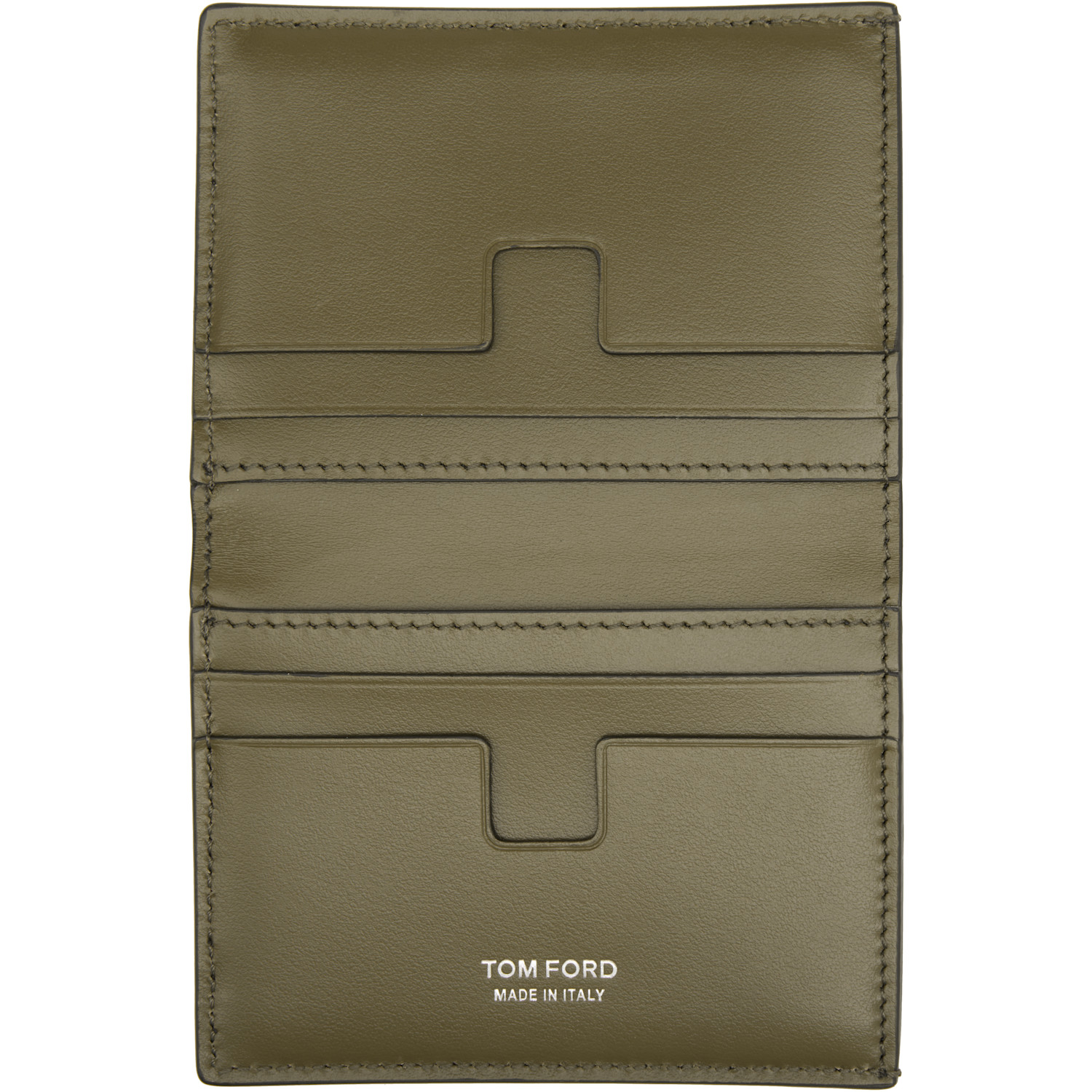  Tom Ford Khaki Small Grain T Line Bifold Card Holder 