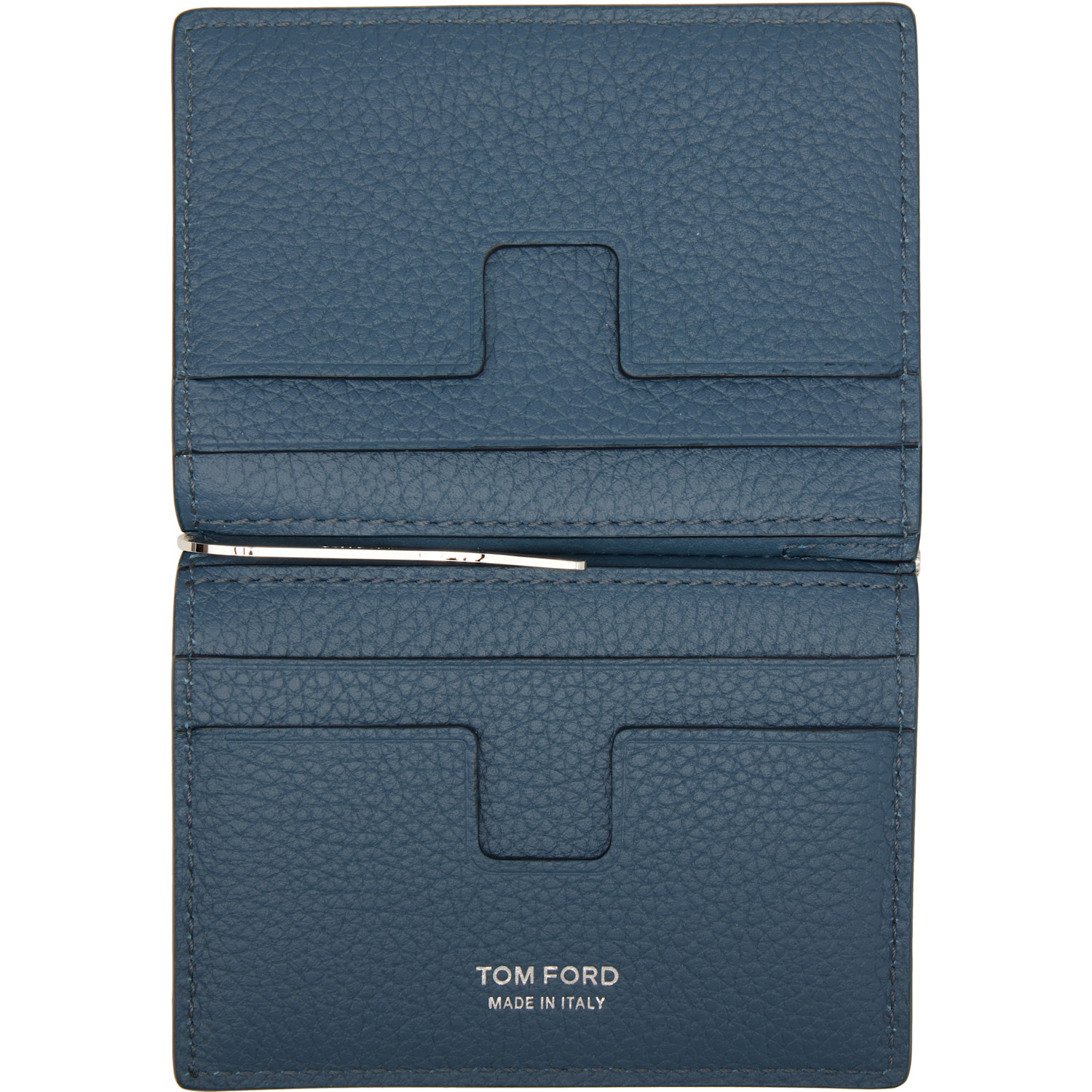  Tom Ford Blue Soft Grain Leather Bifold Money Clip Card Holder 