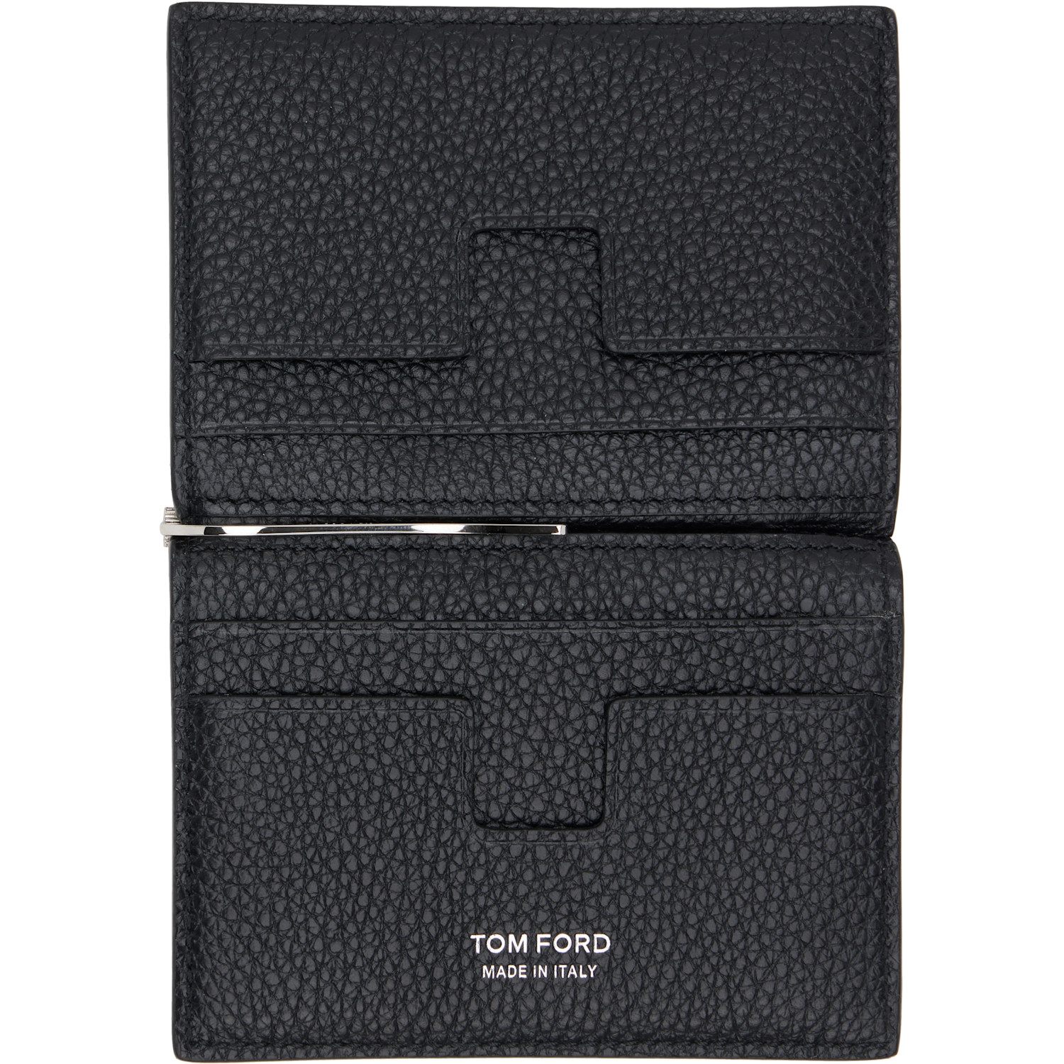 Tom Ford Black Soft Grain Leather Folding Money Clip Card Holder 