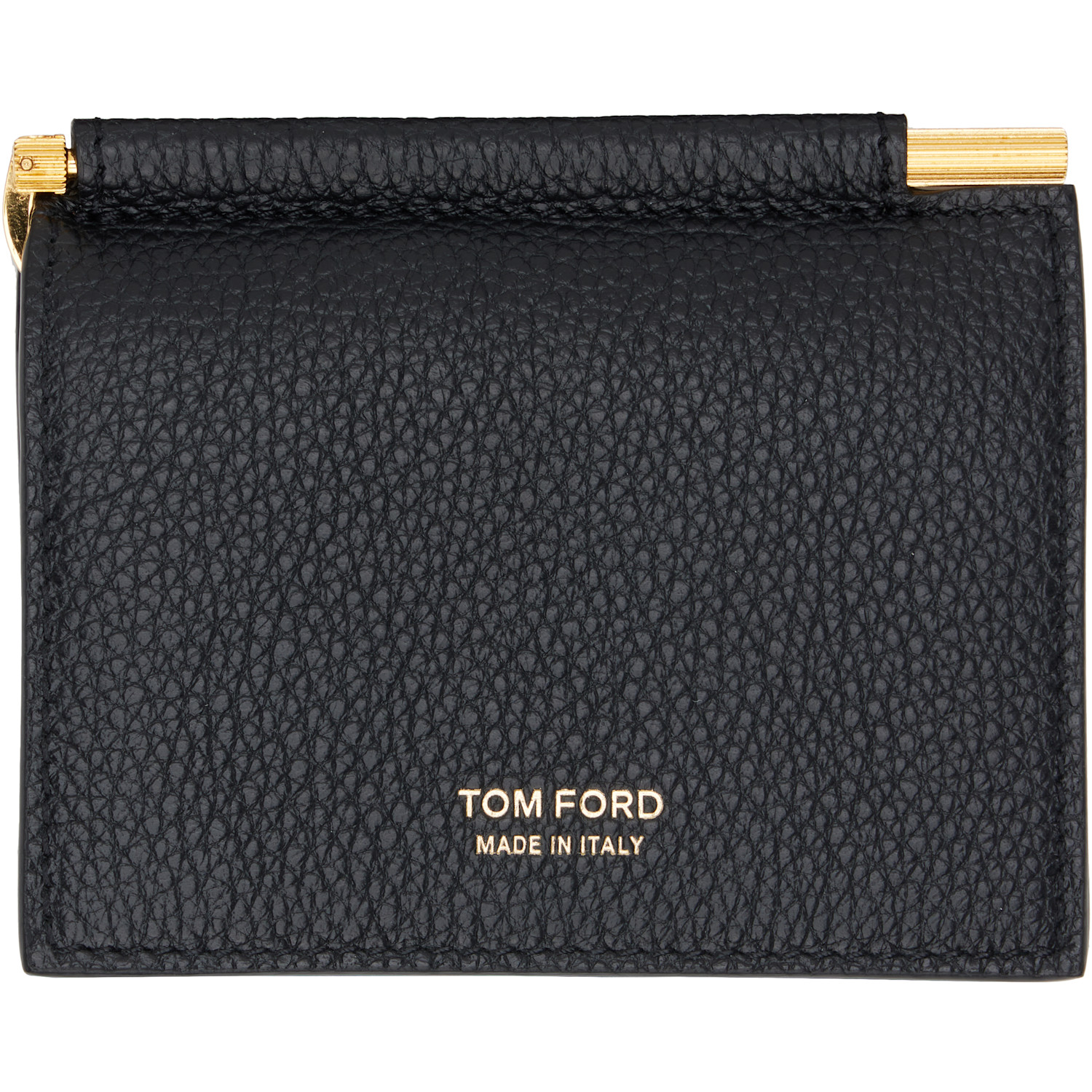 TOM FORD Black Soft Grain Leather Folding Money Clip Card Holder