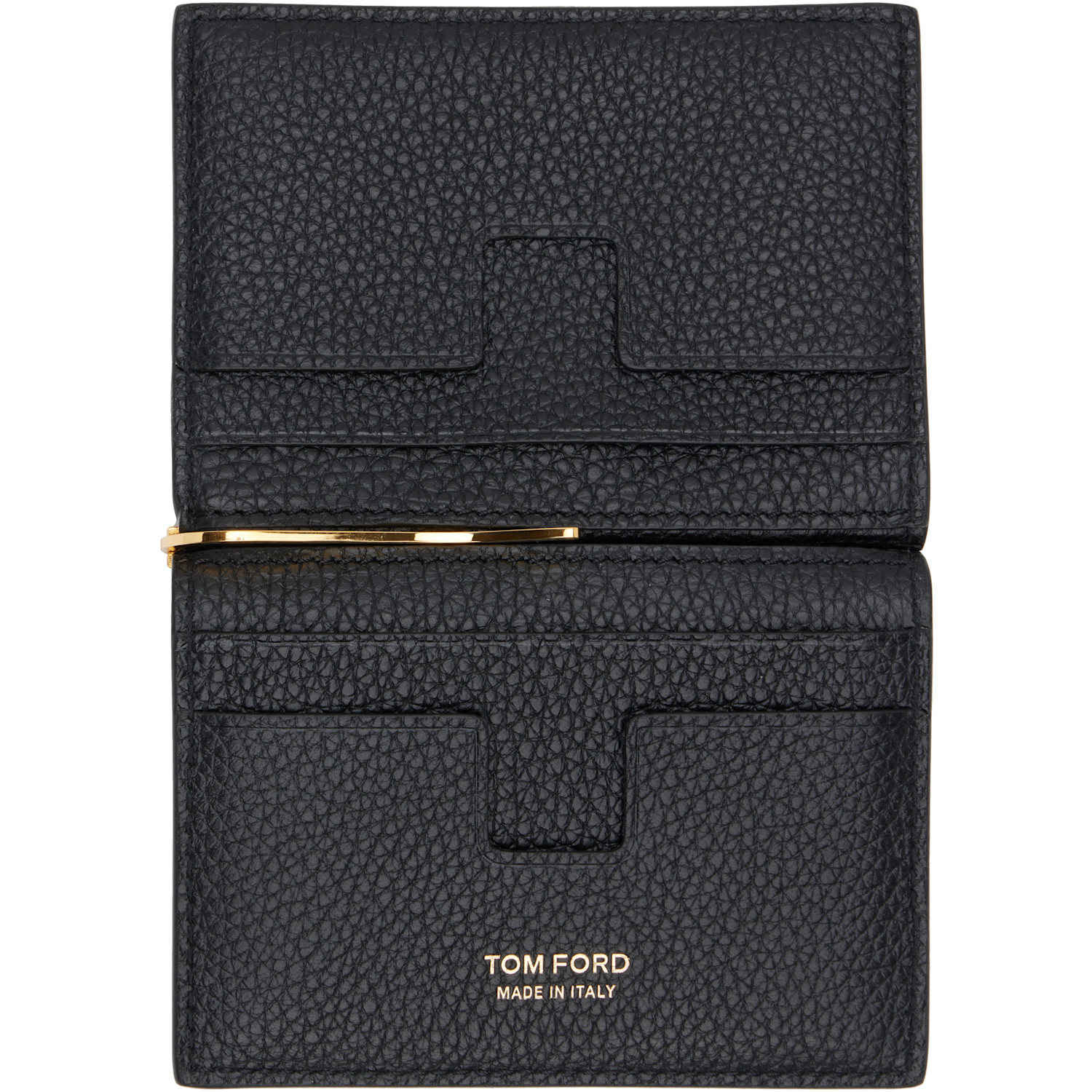  Tom Ford Black Soft Grain Leather Folding Money Clip Card Holder 