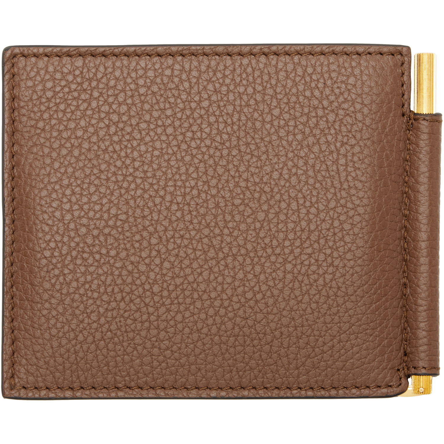  Tom Ford Brown Grained Leather Money Clip Wallet 