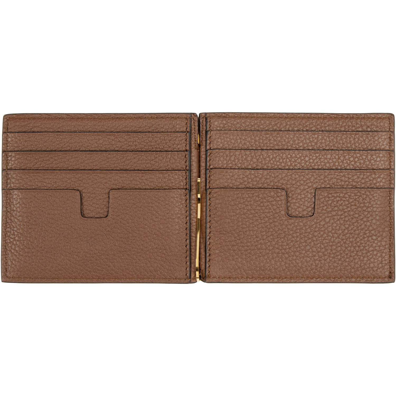  Tom Ford Brown Grained Leather Money Clip Wallet 
