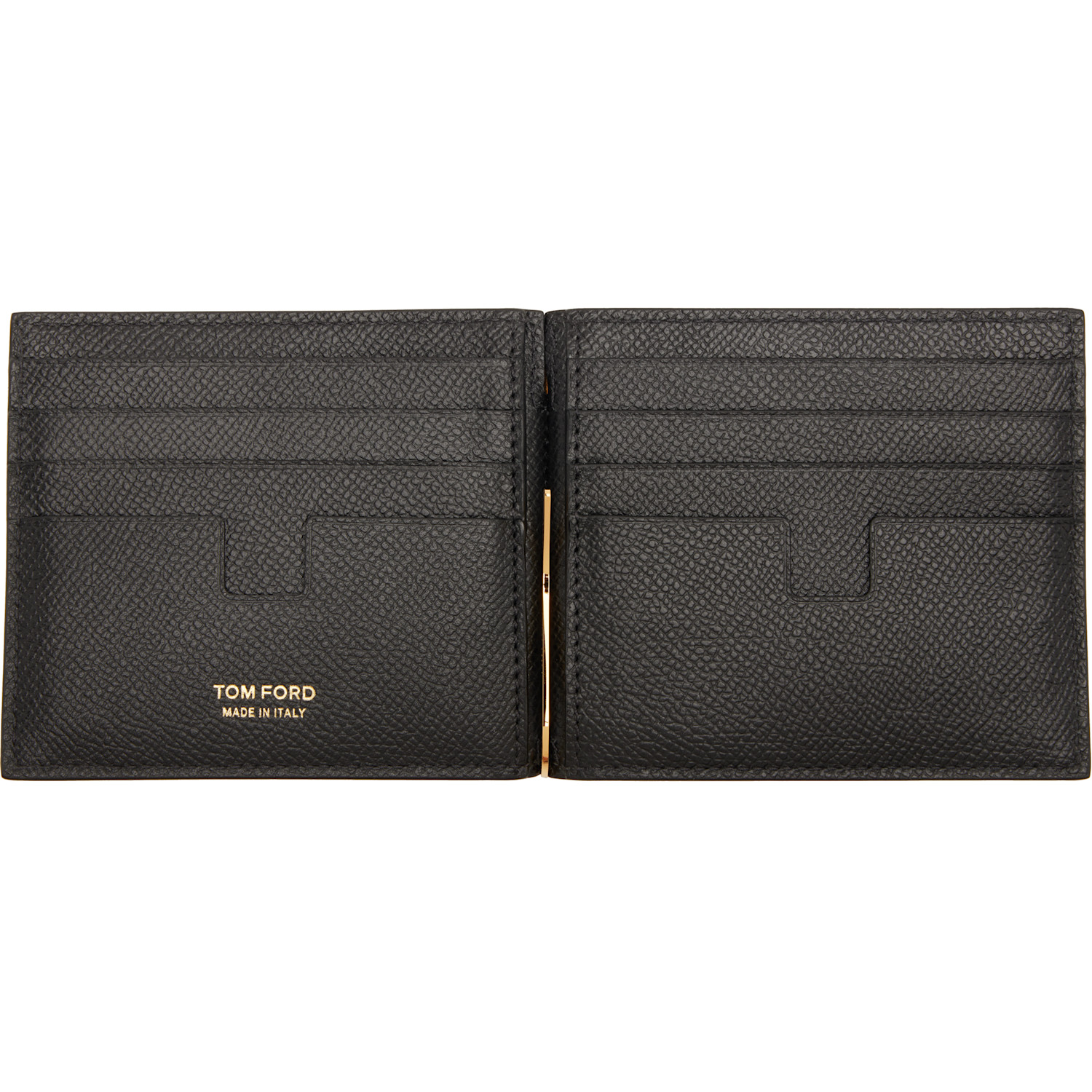  Tom Ford Black Small Grain Leather T Line Money Clip Wallet 