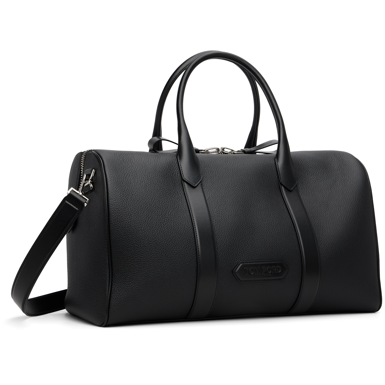  Tom Ford Black Soft Grain Leather Wide Medium Duffle Bag 