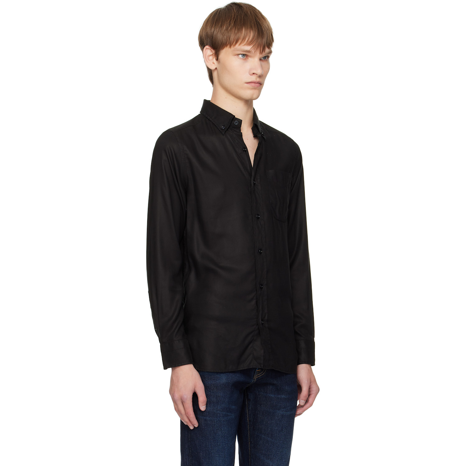  Tom Ford Black Gabardine Slim Fit Shirt 