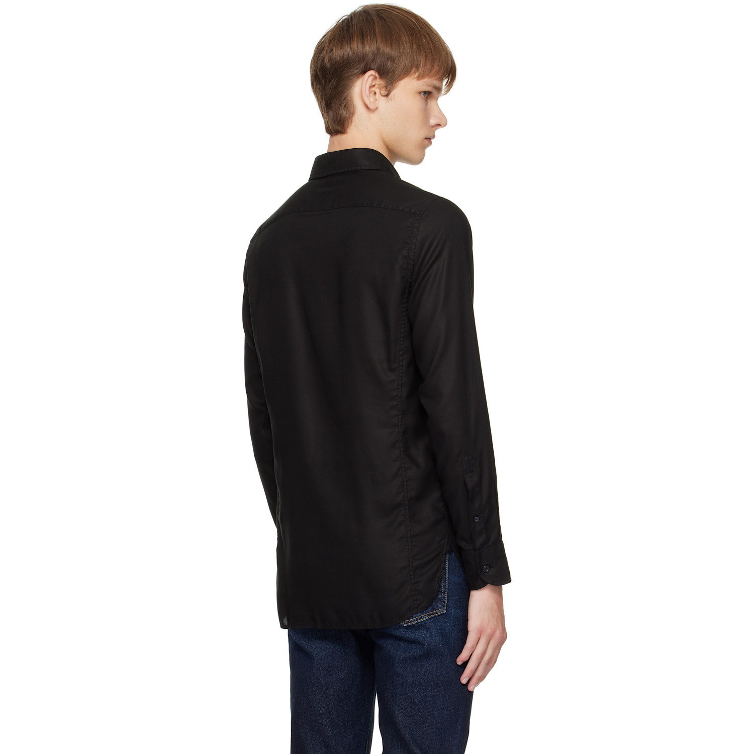  Tom Ford Black Gabardine Slim Fit Shirt 
