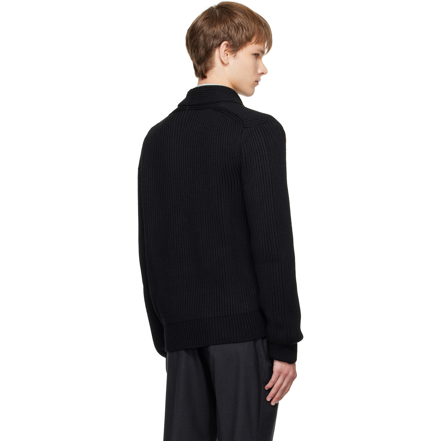  Tom Ford Black Wool Silk Shawl Collar Cardigan 