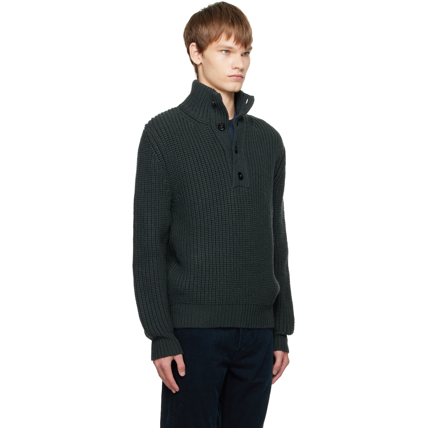  Tom Ford Gray Cashmere Wool Half Button Sweater 