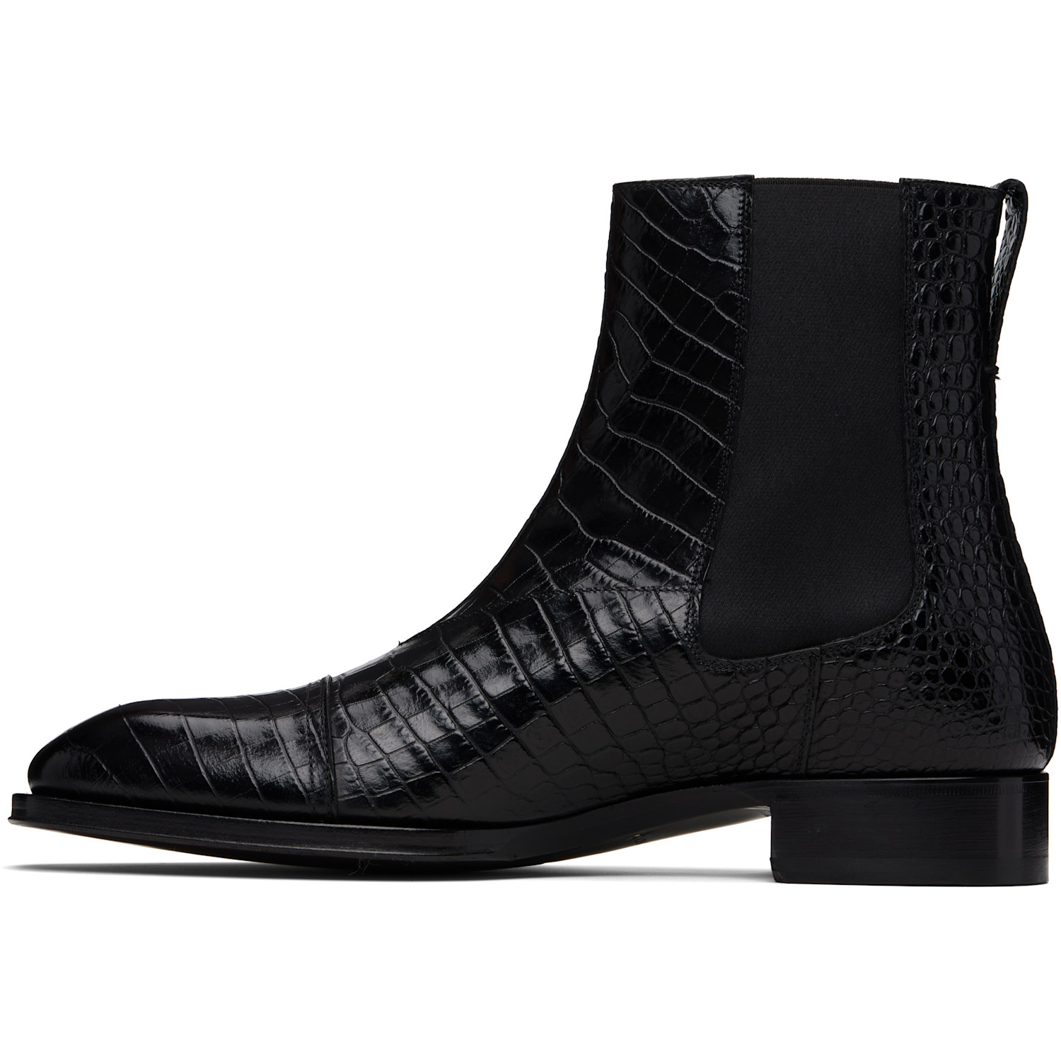  Tom Ford Black Shiny Printed Croc Elkan Chelsea Boots 