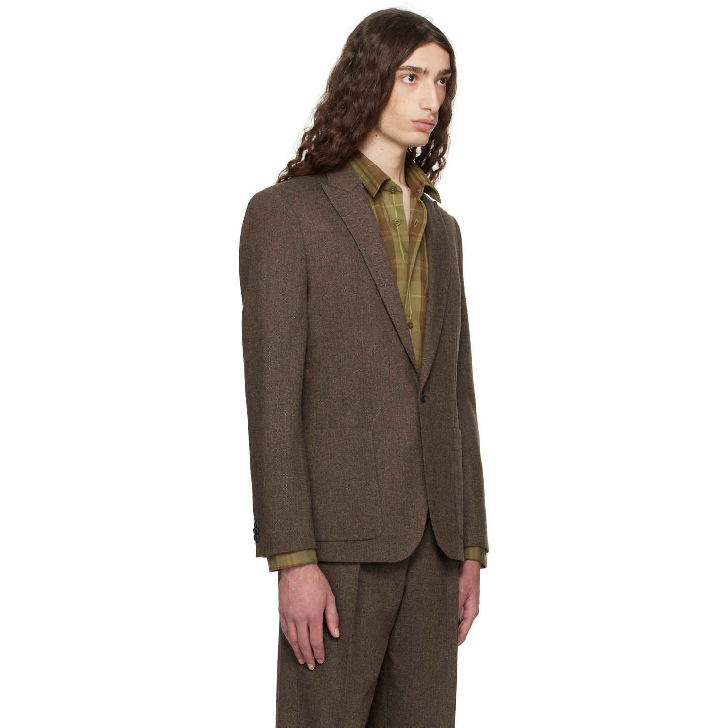  Hugo Brown Extra-slim-fit Herringbone Blazer 