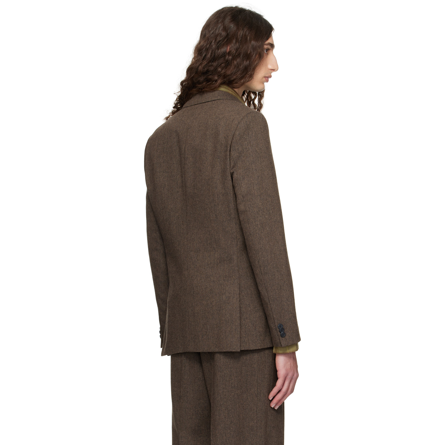  Hugo Brown Extra-slim-fit Herringbone Blazer 