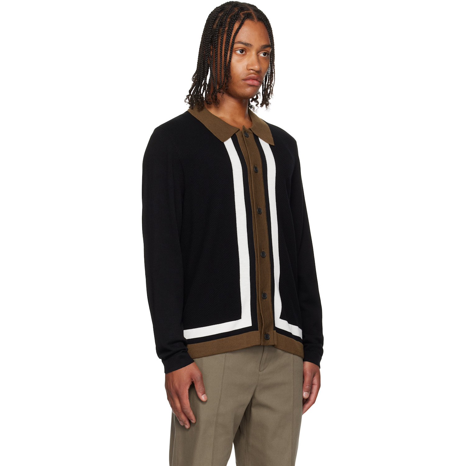  Hugo Black Button-up Striped Cardigan 