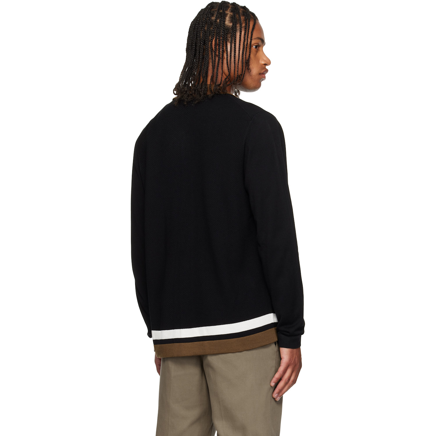  Hugo Black Button-up Striped Cardigan 