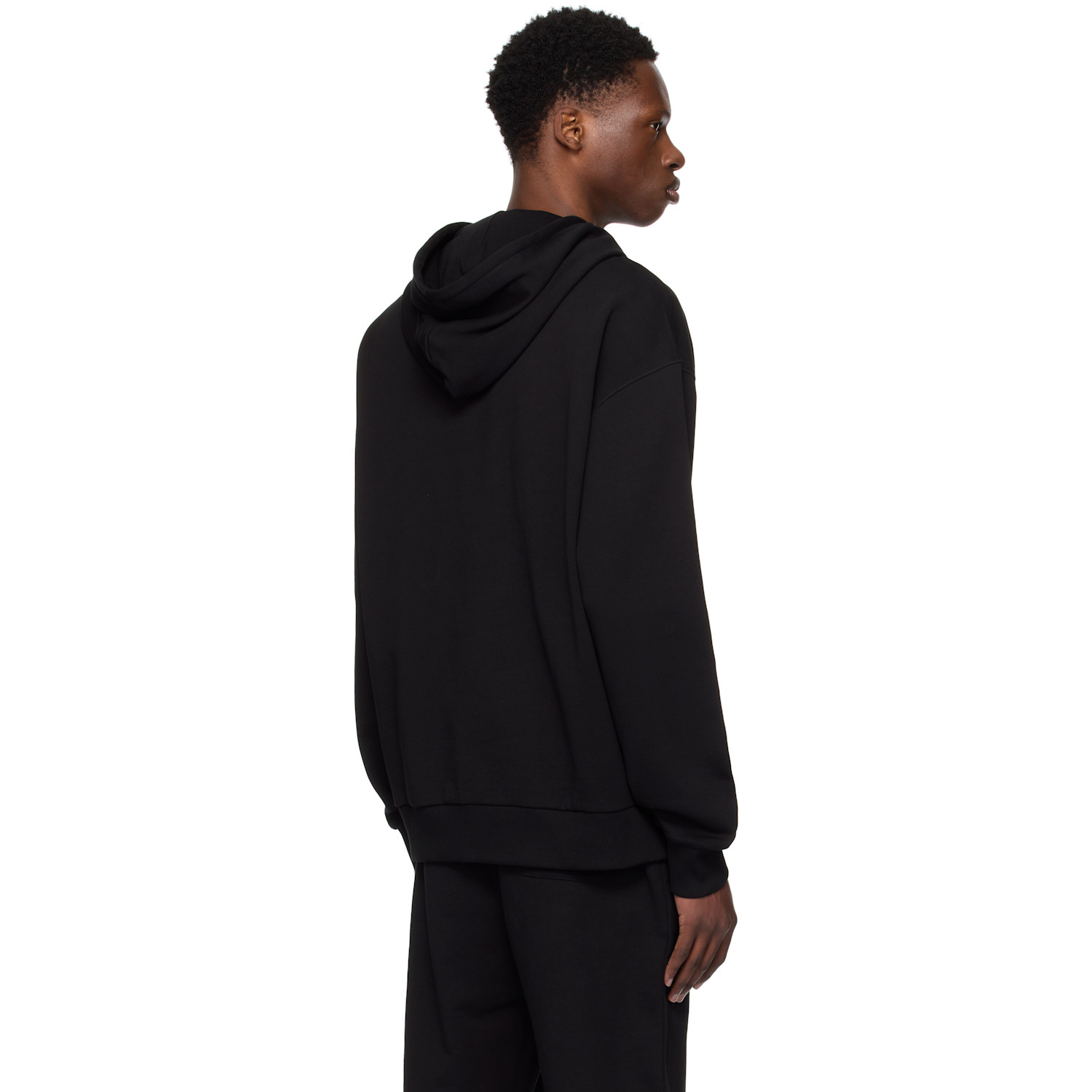  Hugo Black Relaxed-fit Split Logo Hoodie 