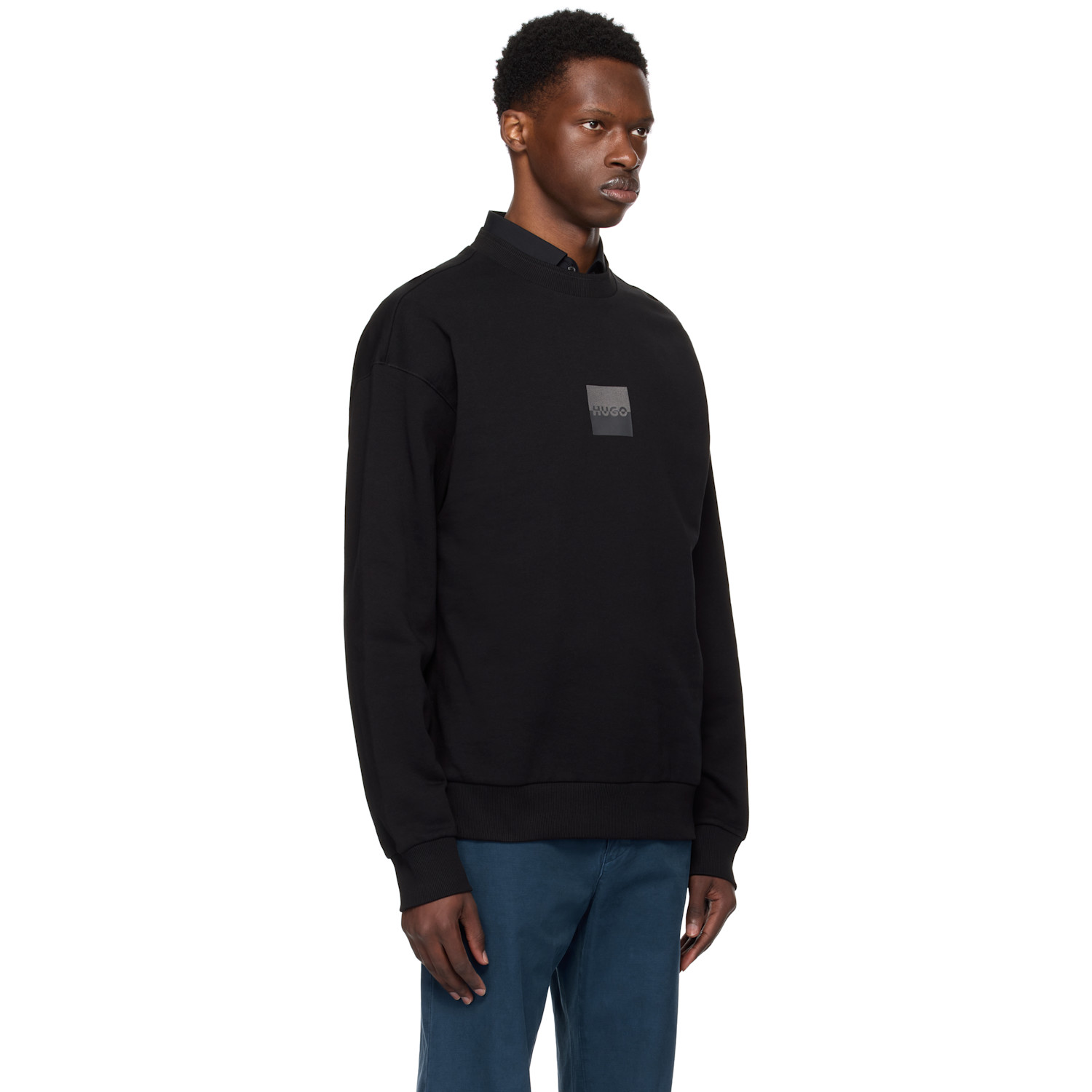  Hugo Black Cotton Terry Split Logo Sweatshirt 