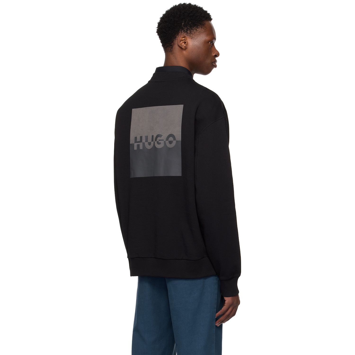  Hugo Black Cotton Terry Split Logo Sweatshirt 