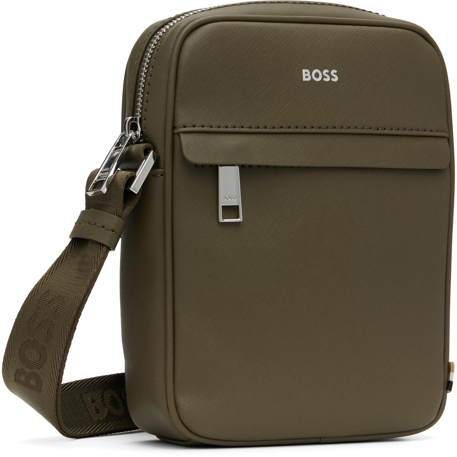  Boss Khaki Signature Stripe Logo Detail Reporter Bag 