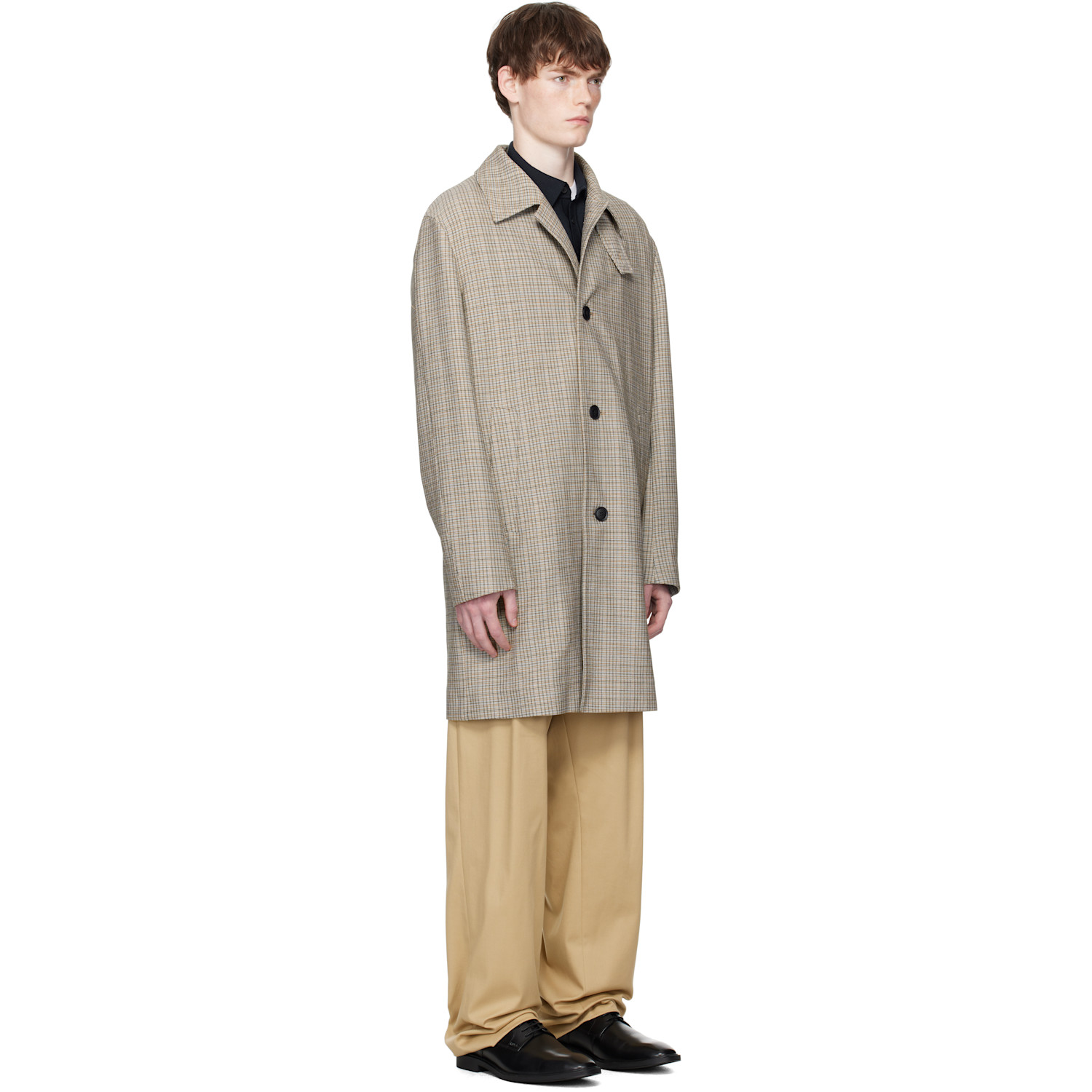  Boss Brown Classic-fit Check Pattern Coat 