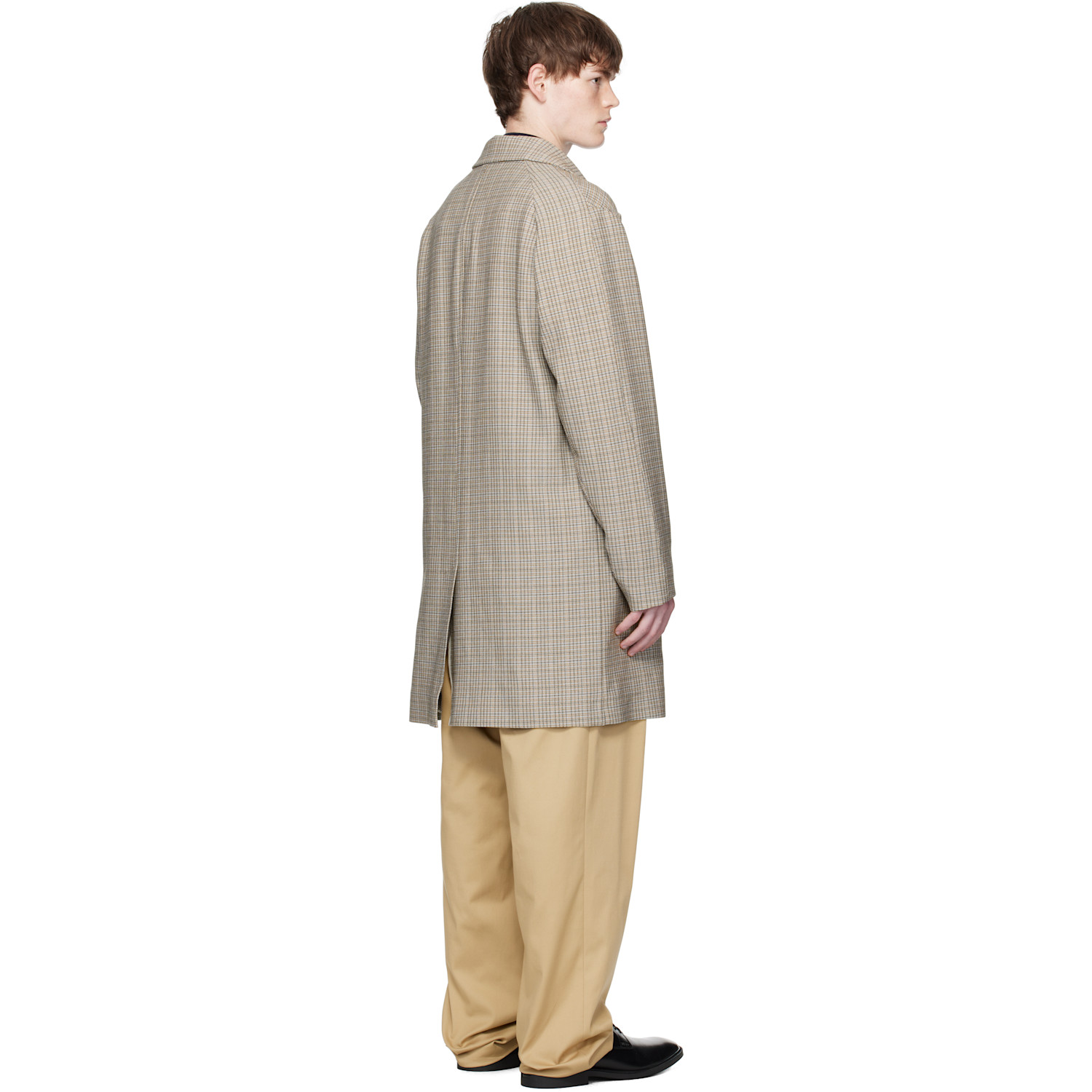  Boss Brown Classic-fit Check Pattern Coat 