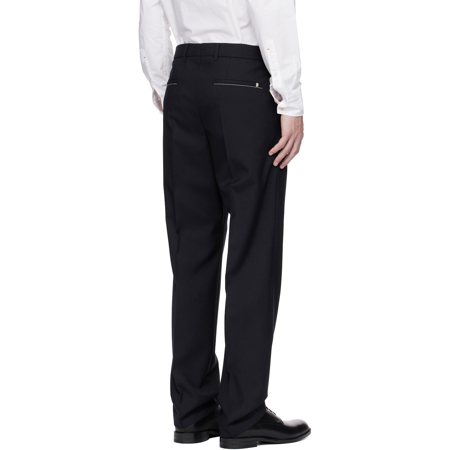  Boss Navy Relaxed-fit Melange Virgin Wool Trousers 