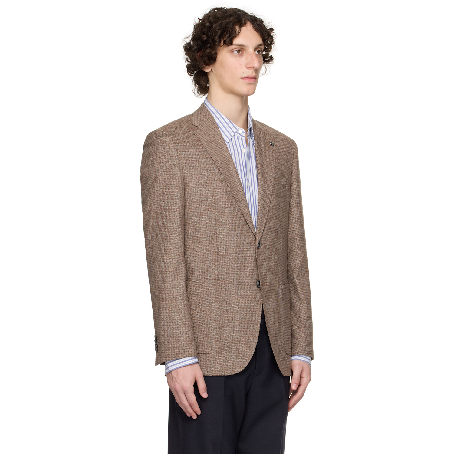  Boss Brown Regular-fit Patterned Wool Blend Blazer 