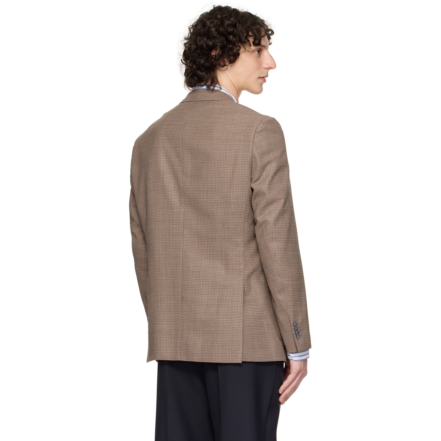  Boss Brown Regular-fit Patterned Wool Blend Blazer 