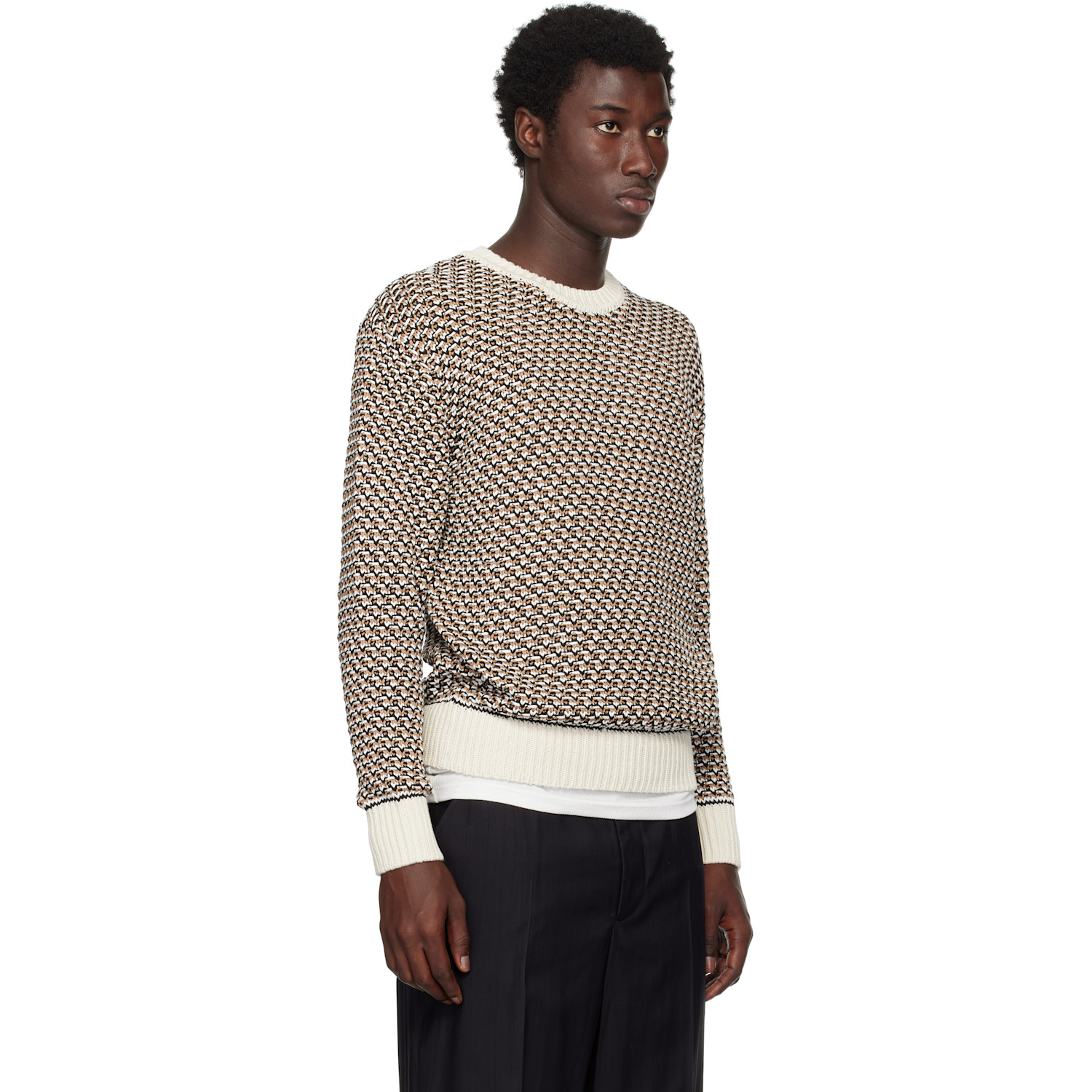  Boss Beige Cotton Rich Knitted Structure Sweater 